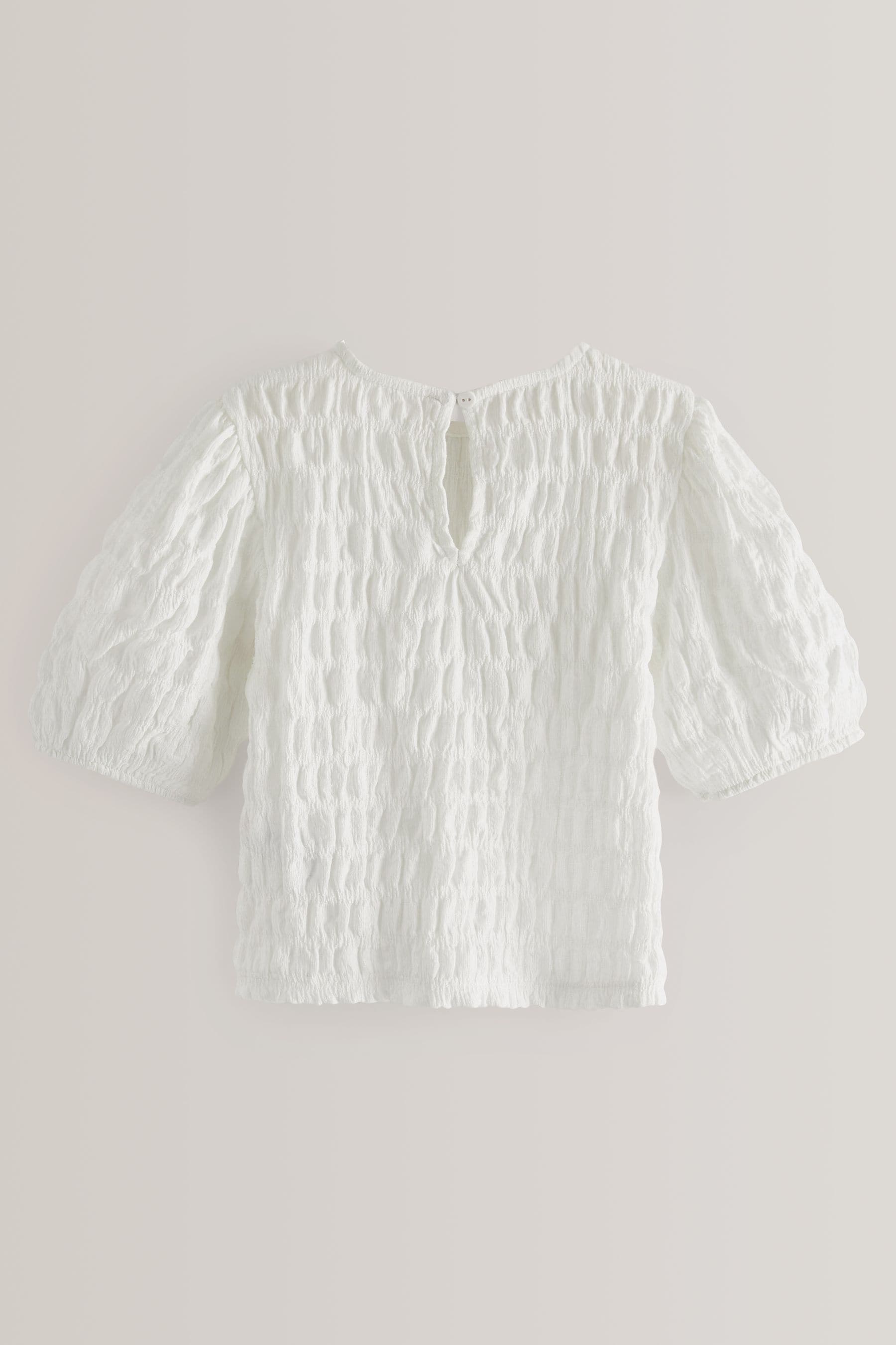 White Puff Sleeve Textured T-Shirt (3-16yrs)