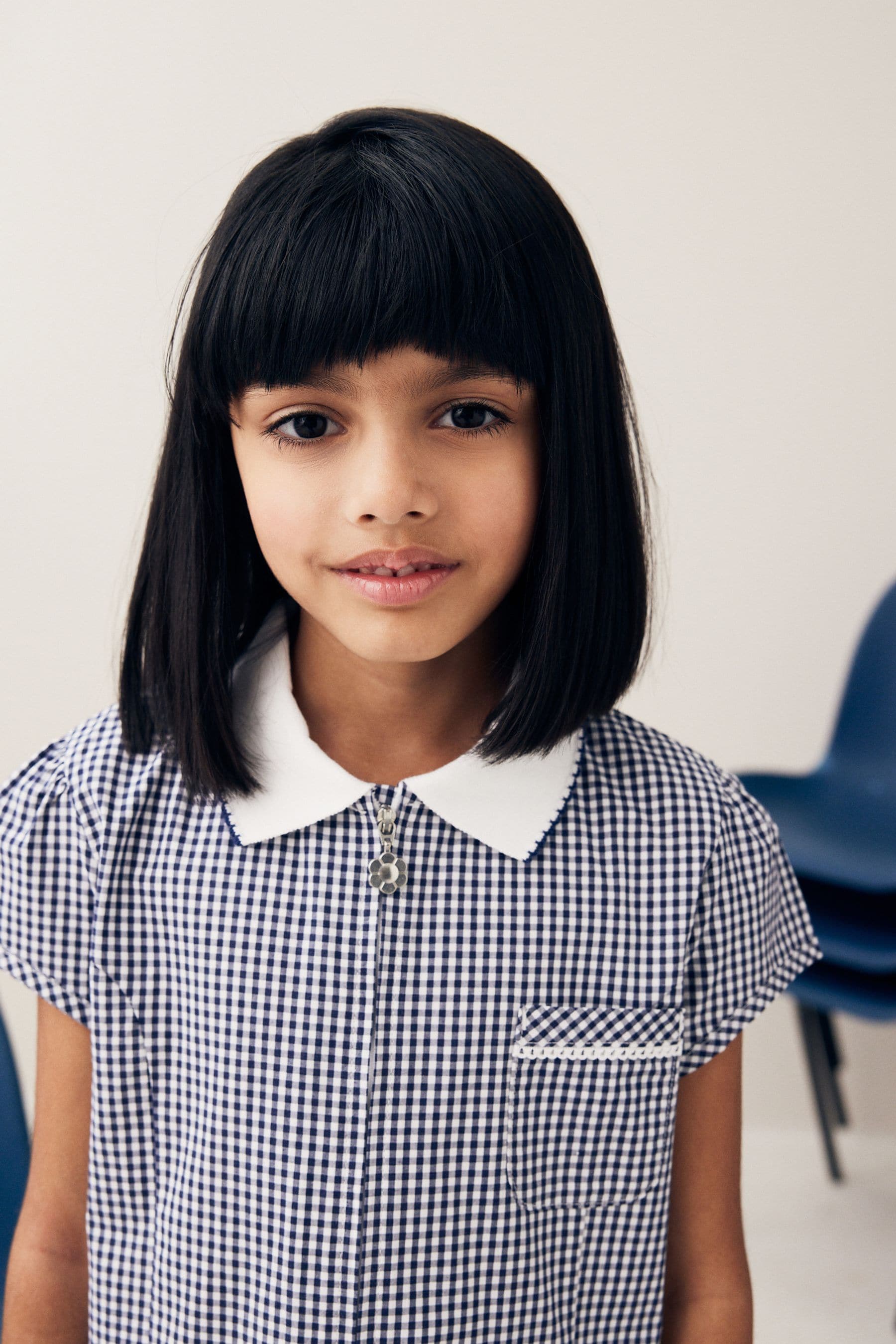 Navy Blue Cotton Rich School Gingham Zip Dress (3-14yrs)