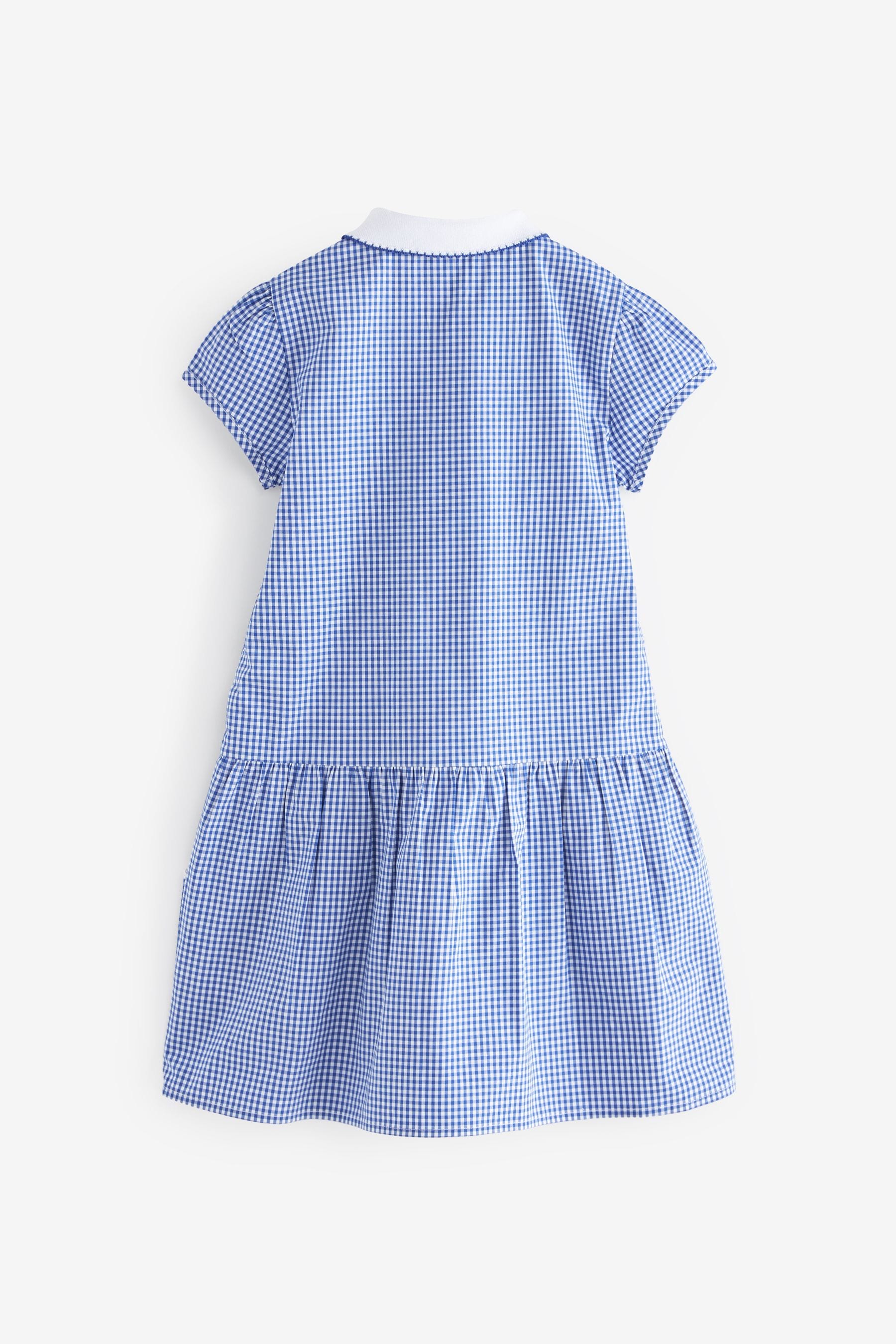 Mid Blue Zip Front Cotton Rich Gingham School Dress (3-14yrs)