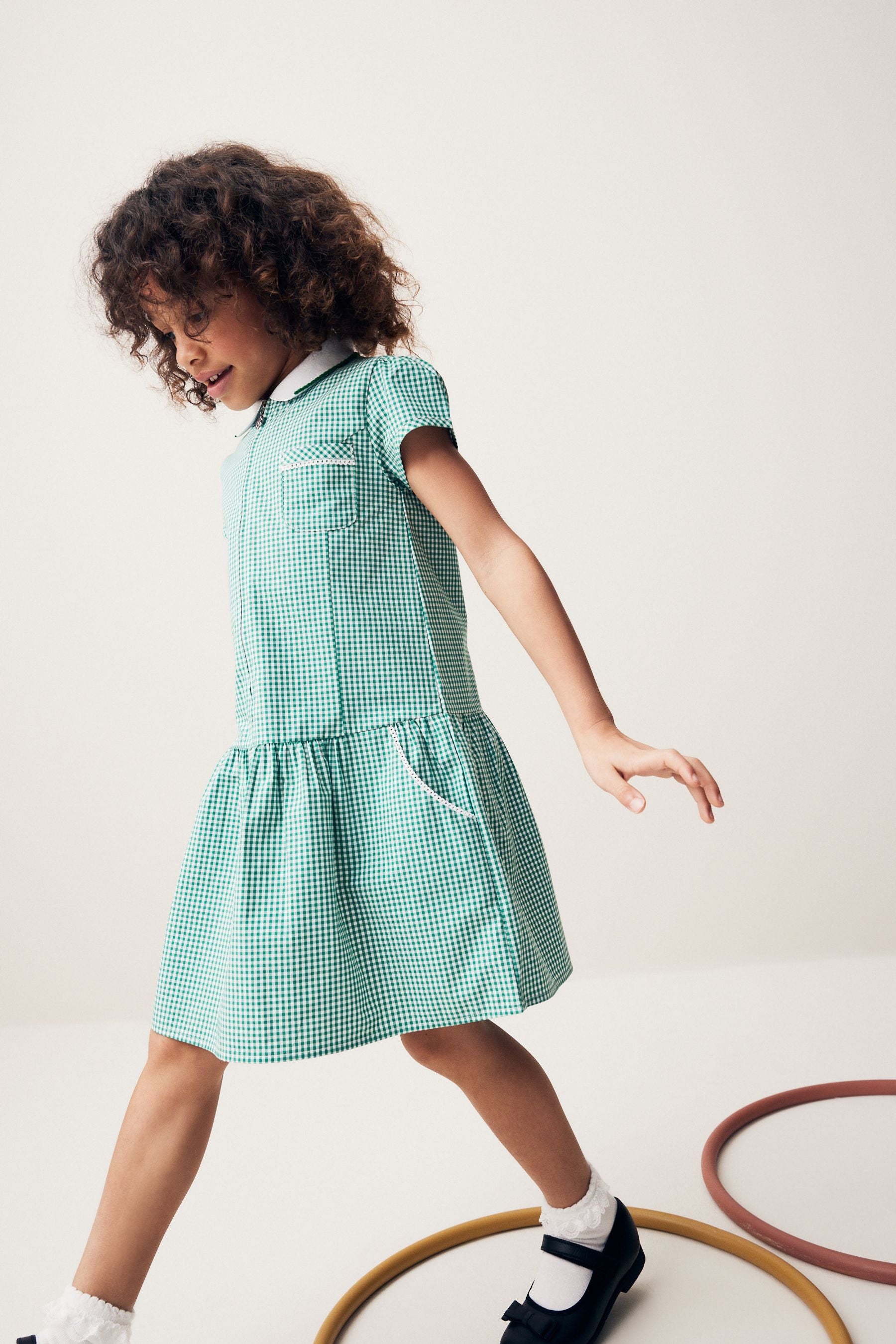 Green Cotton Rich School Gingham Zip Dress (3-14yrs)