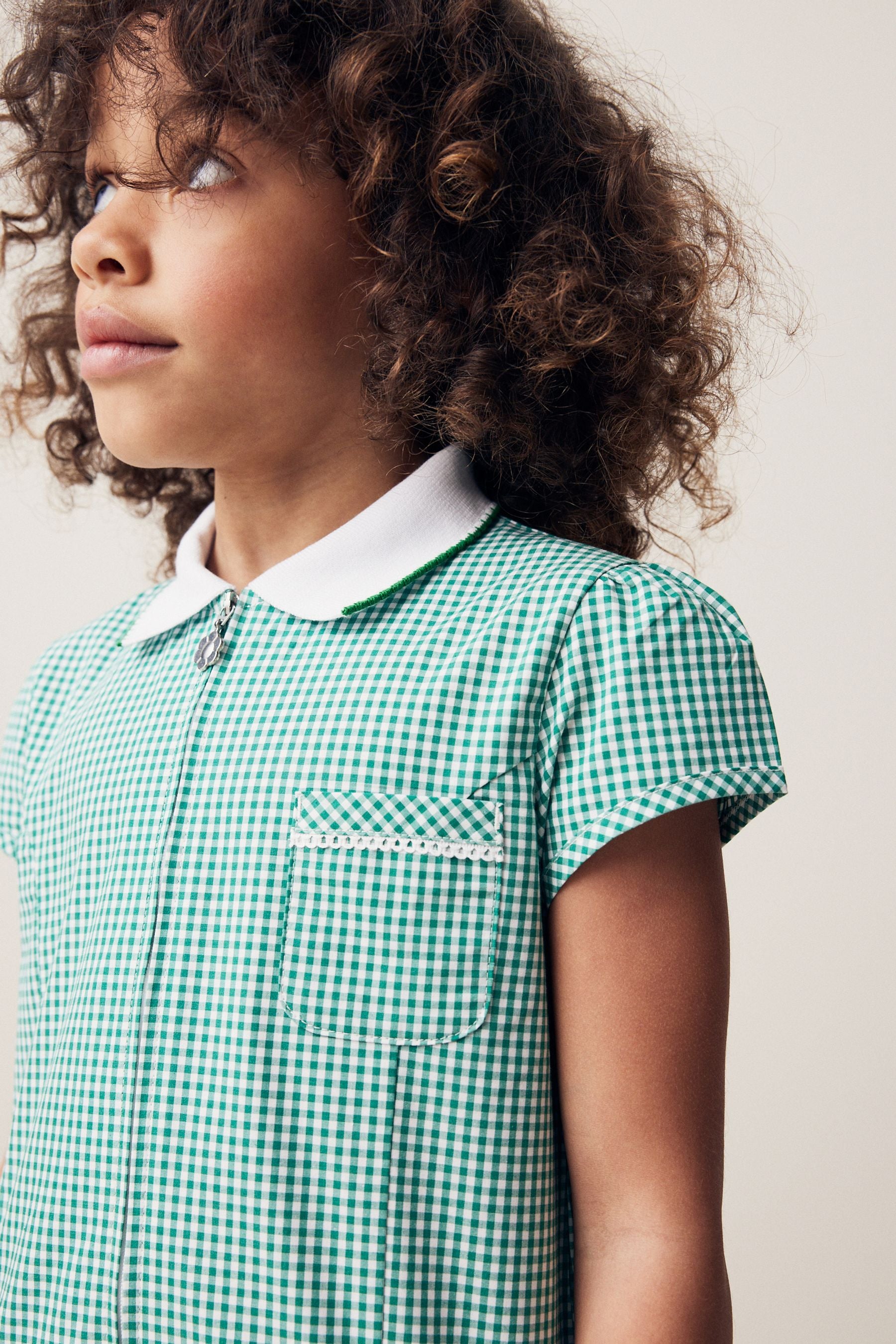 Green Cotton Rich School Gingham Zip Dress (3-14yrs)