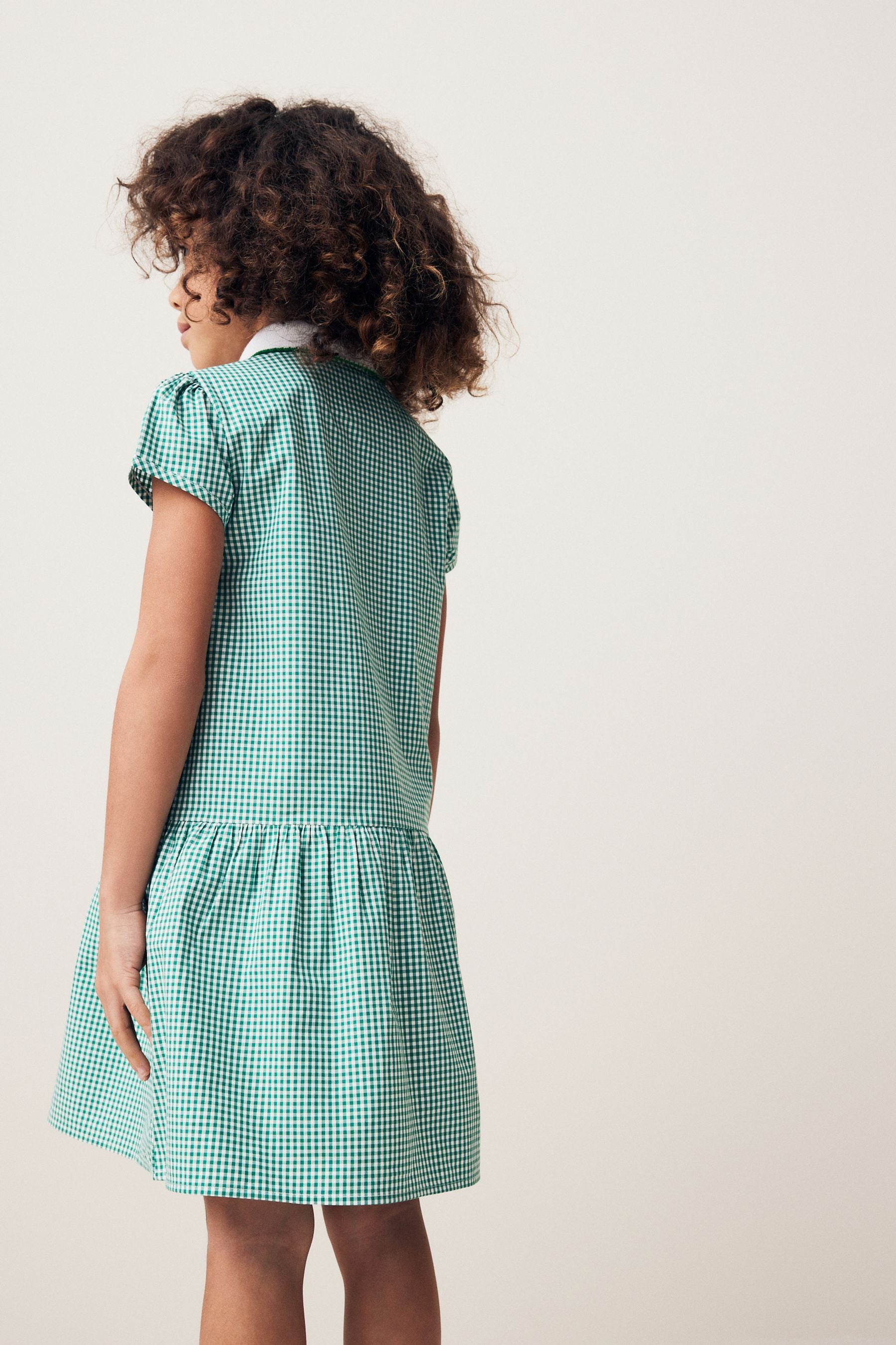 Green Cotton Rich School Gingham Zip Dress (3-14yrs)