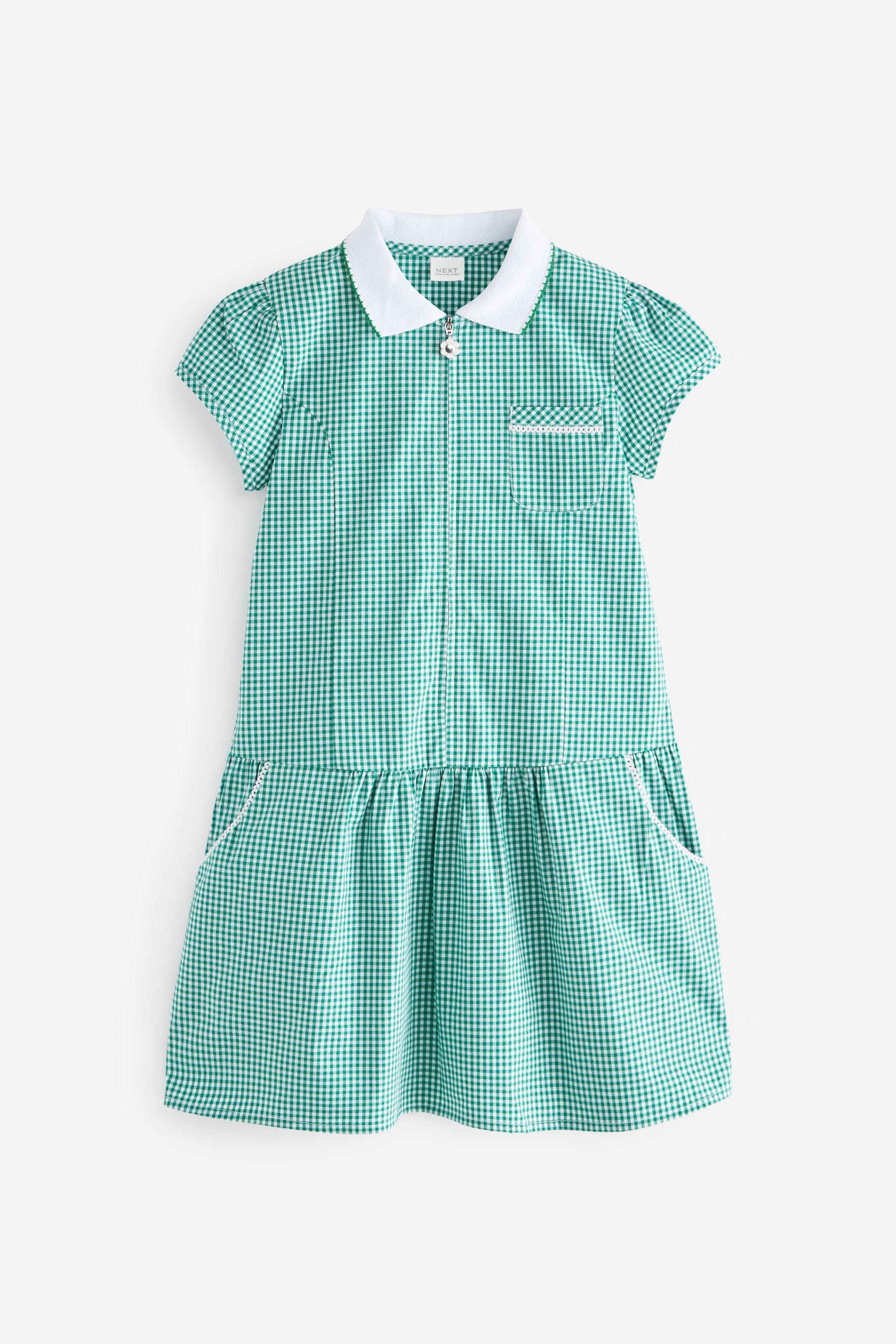 Green Cotton Rich School Gingham Zip Dress (3-14yrs)