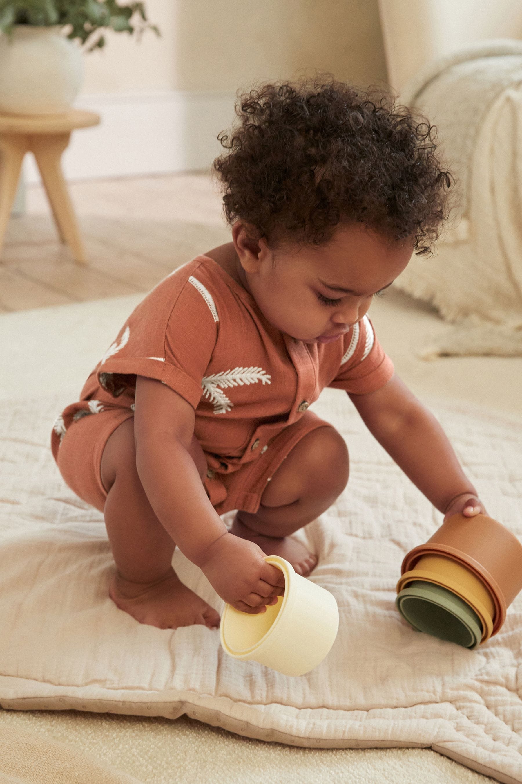 Rust Palm Tree Woven Baby Romper (0mths-2yrs)