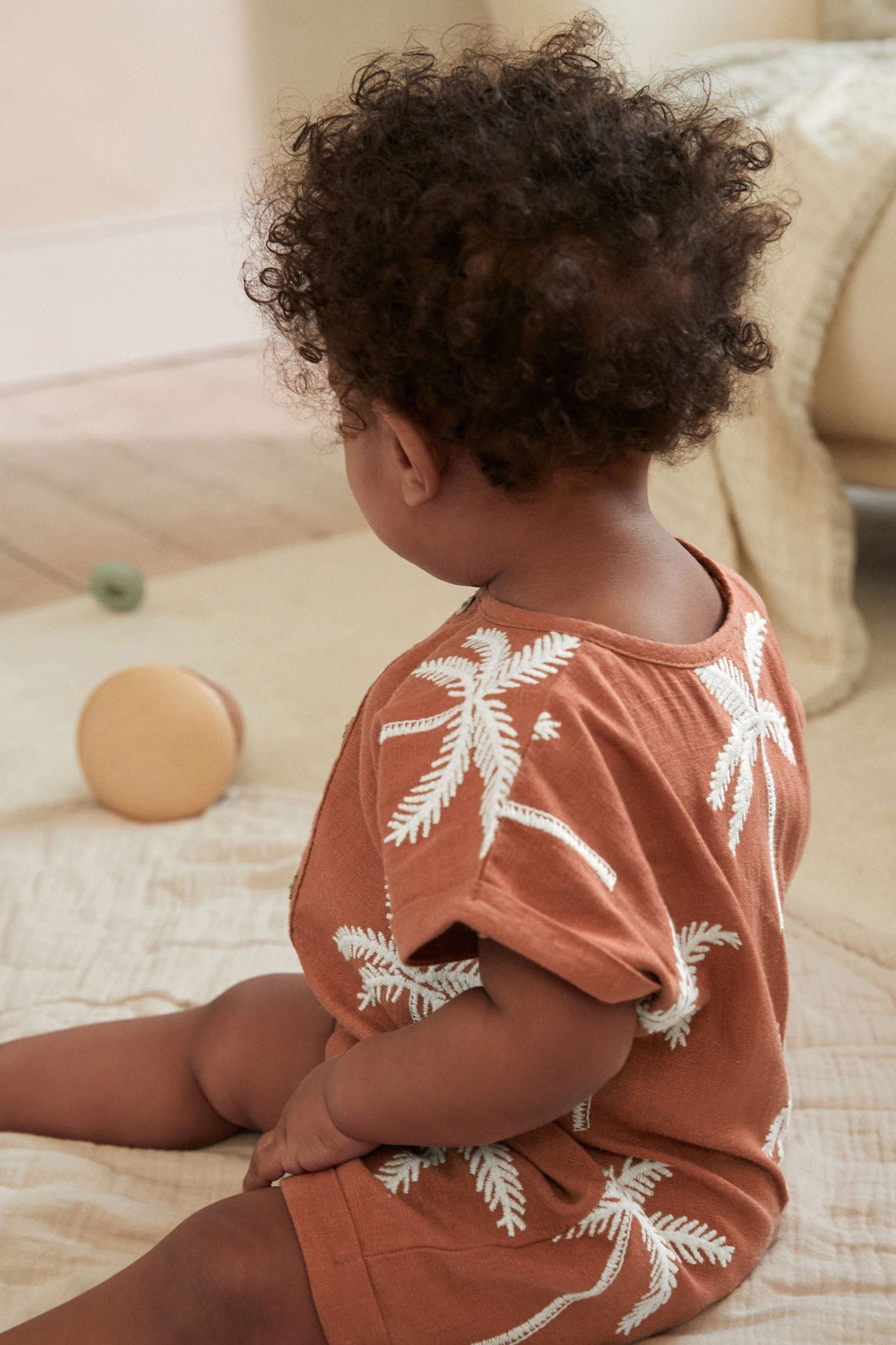 Rust Palm Tree Woven Baby Romper (0mths-2yrs)