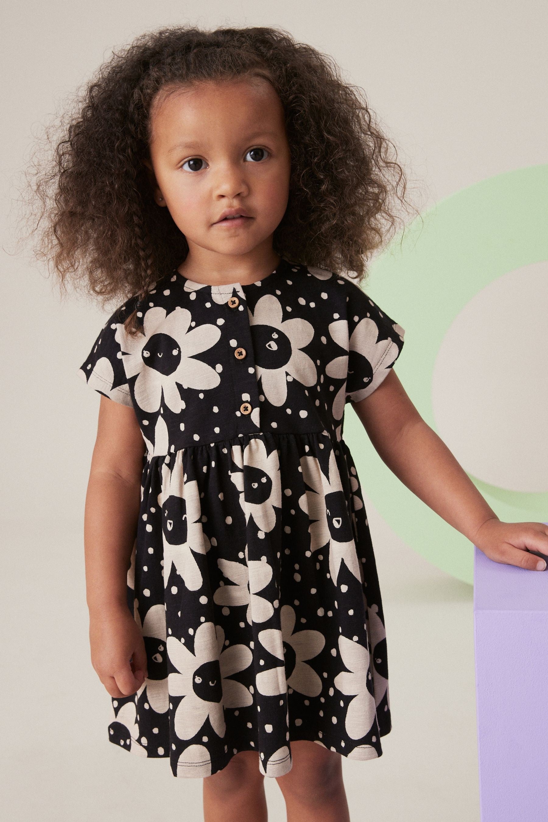 Black & White 100% Cotton Short Sleeve Jersey Dress (3mths-7yrs)