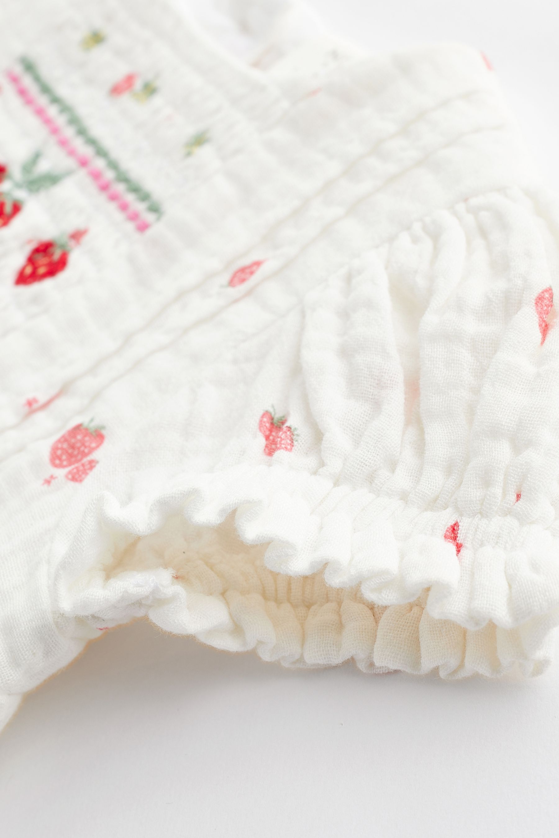 White Embroidered Strawberries Bloomer Romper (0mths-2yrs)