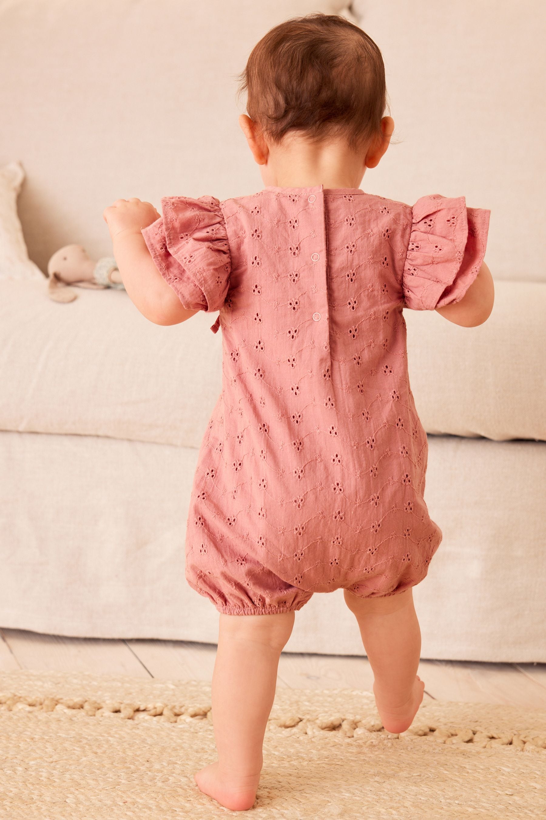 Pink Broderie Baby Wrap Romper (0mths-3yrs)