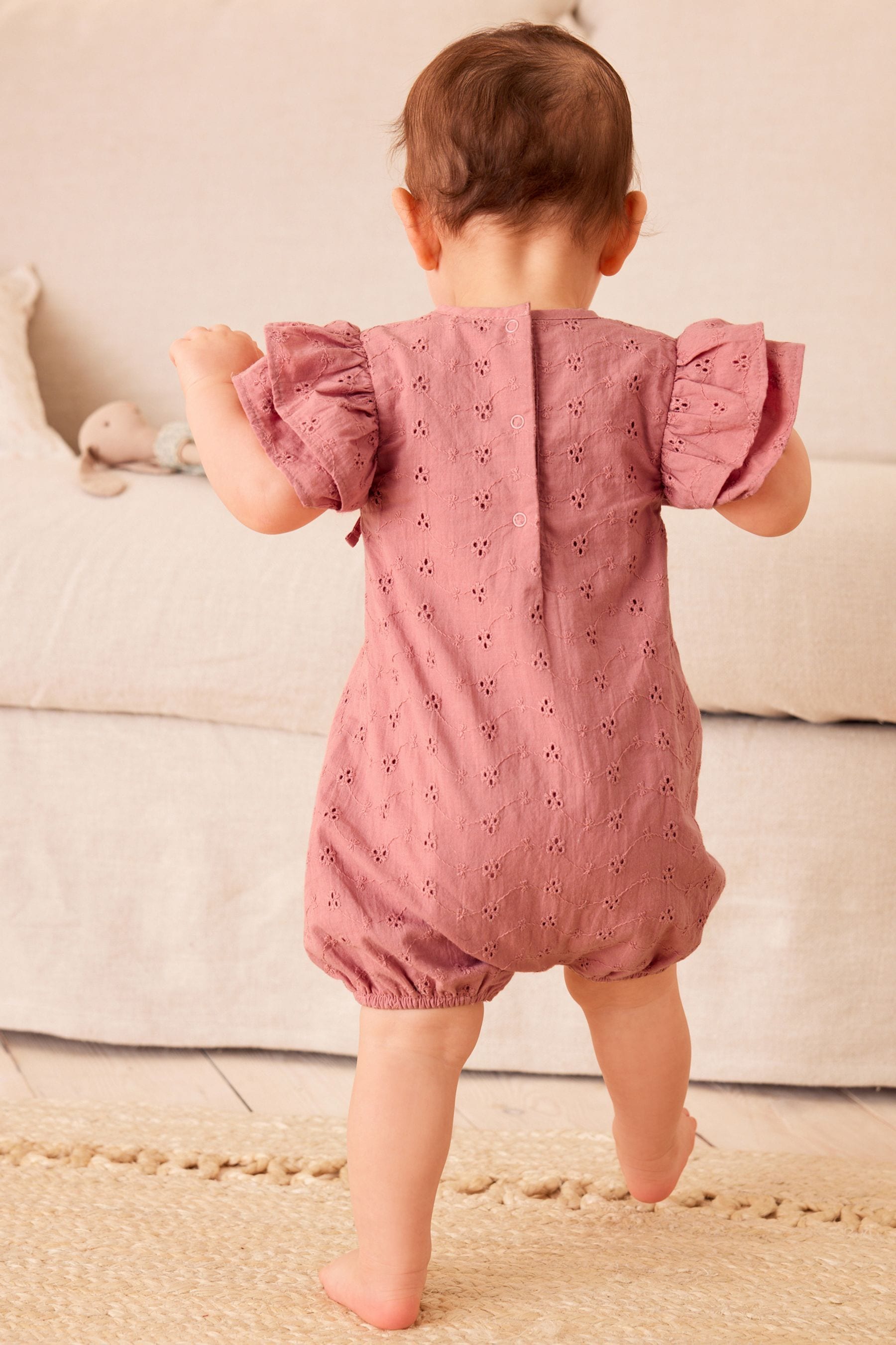 Pink Broderie Baby Wrap Romper (0mths-3yrs)