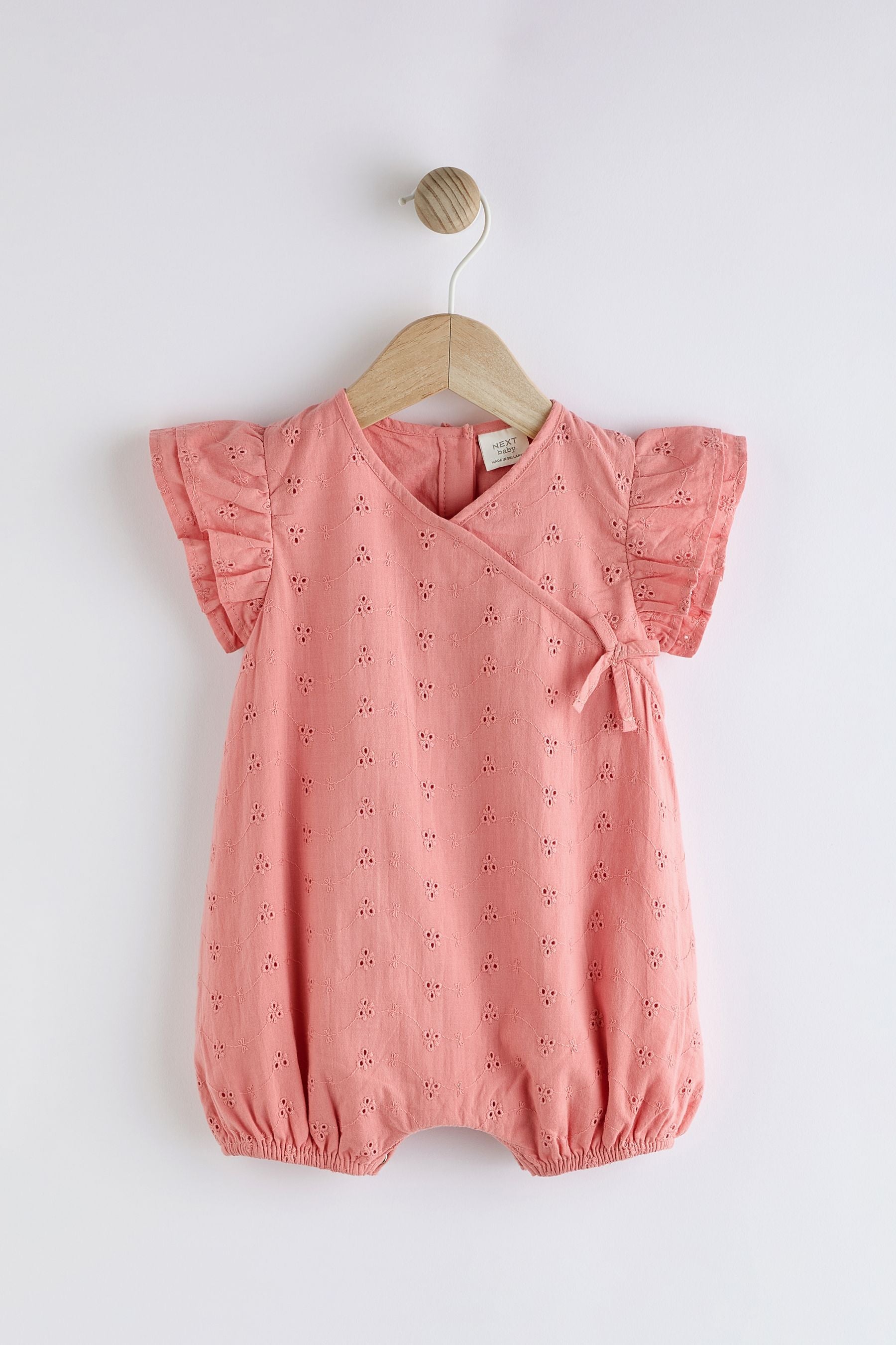 Pink Broderie Baby Wrap Romper (0mths-3yrs)