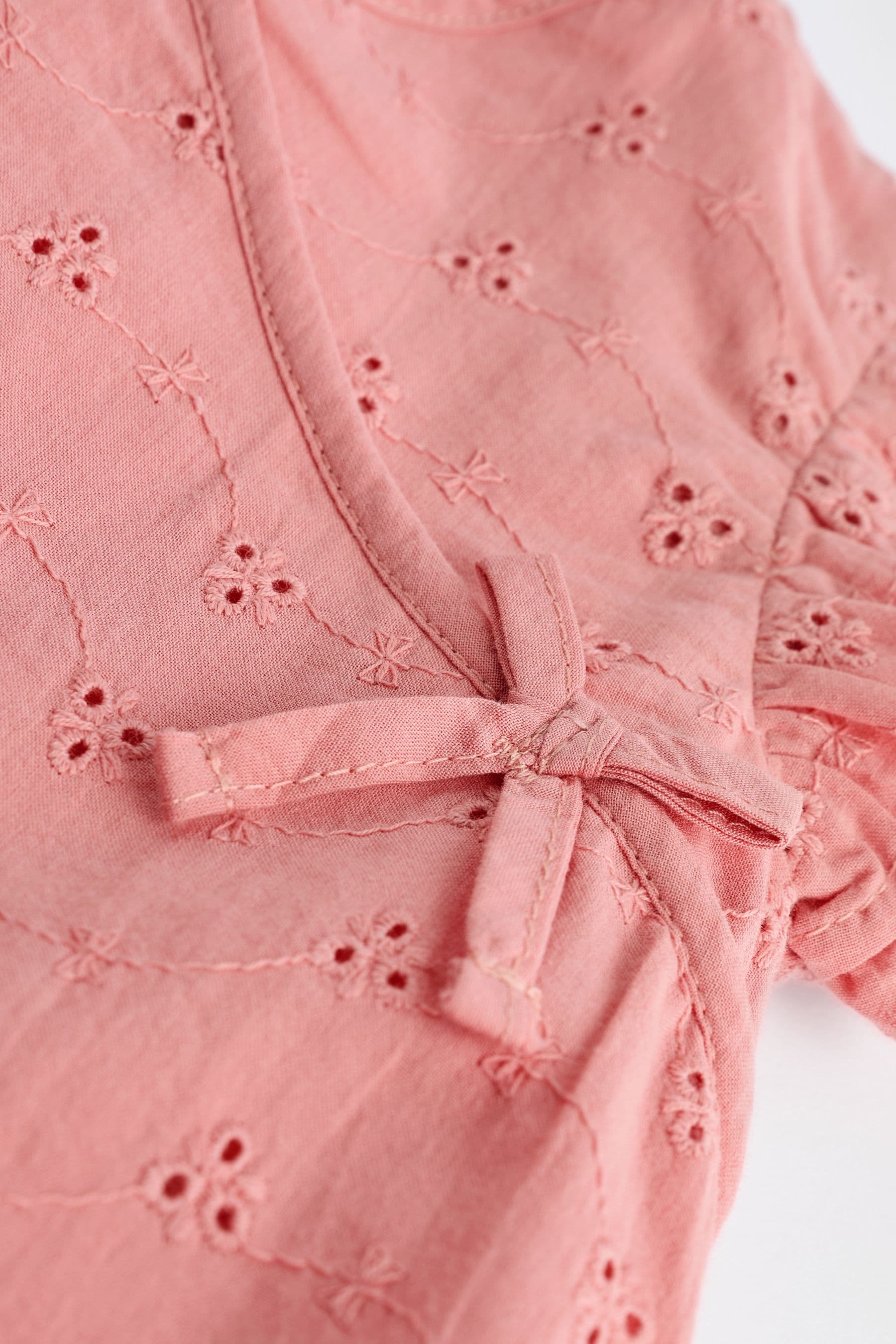 Pink Broderie Baby Wrap Romper (0mths-3yrs)