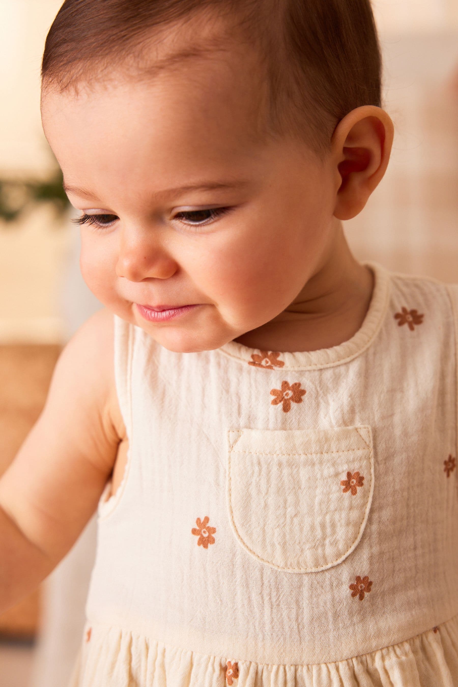 Beige Floral Embroidery Baby Bloomer Romper (0mths-3yrs)