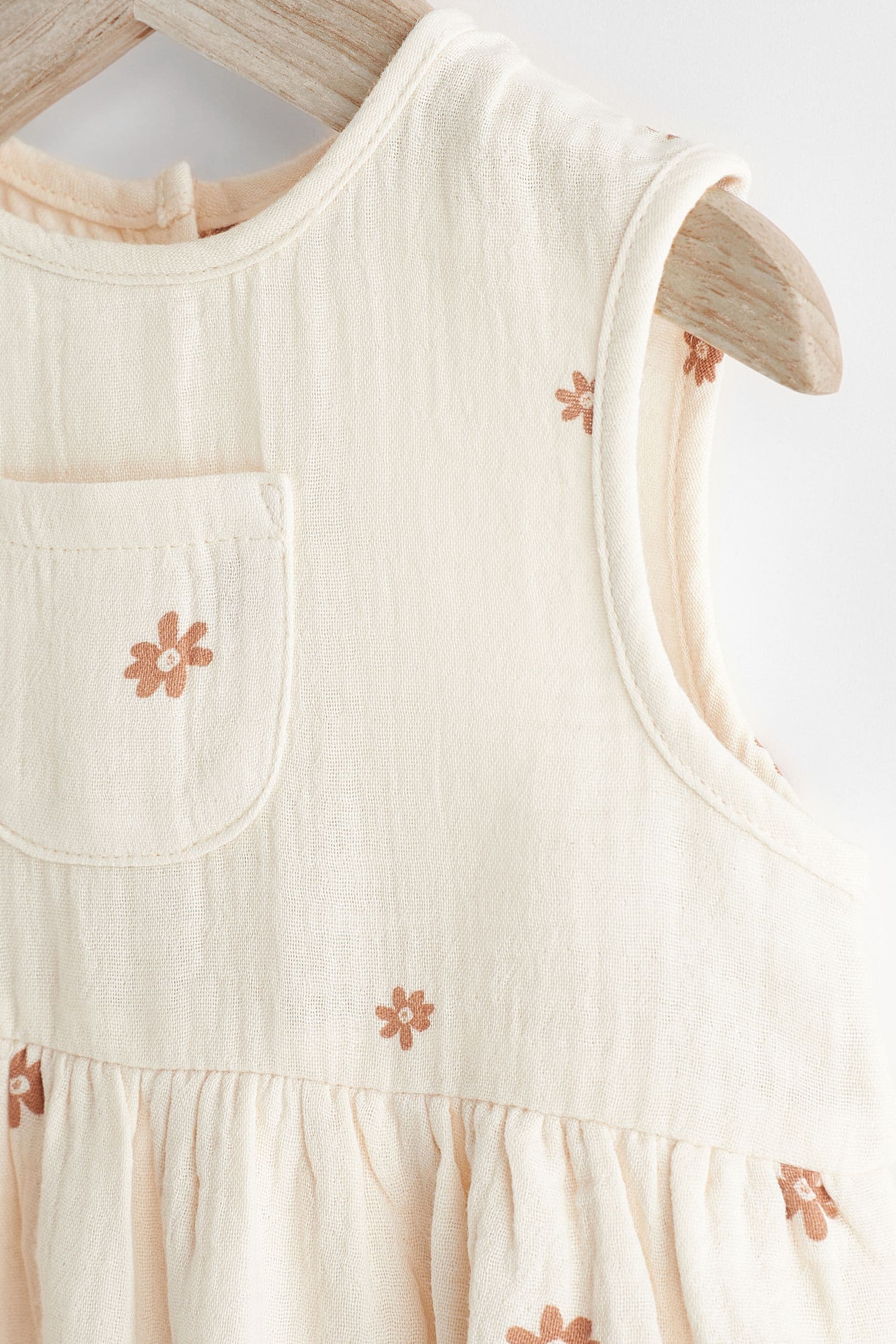 Beige Floral Embroidery Baby Bloomer Romper (0mths-3yrs)