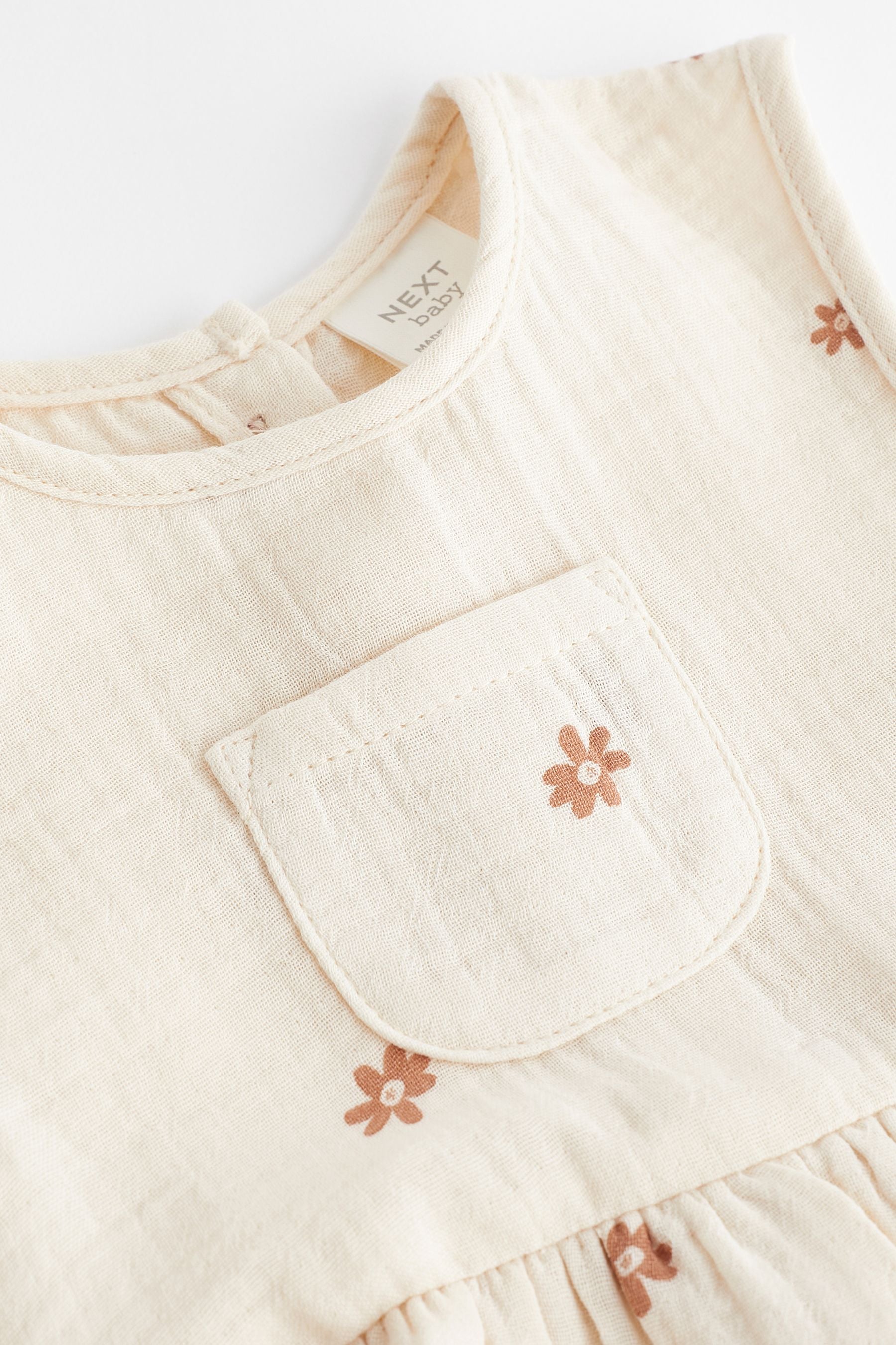 Beige Floral Embroidery Baby Bloomer Romper (0mths-3yrs)