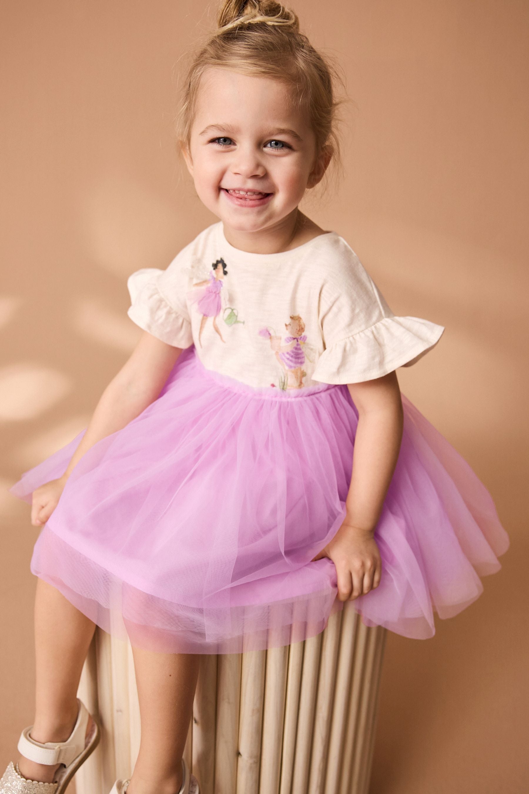 Bright Pink/White Mesh Dress (3mths-7yrs)