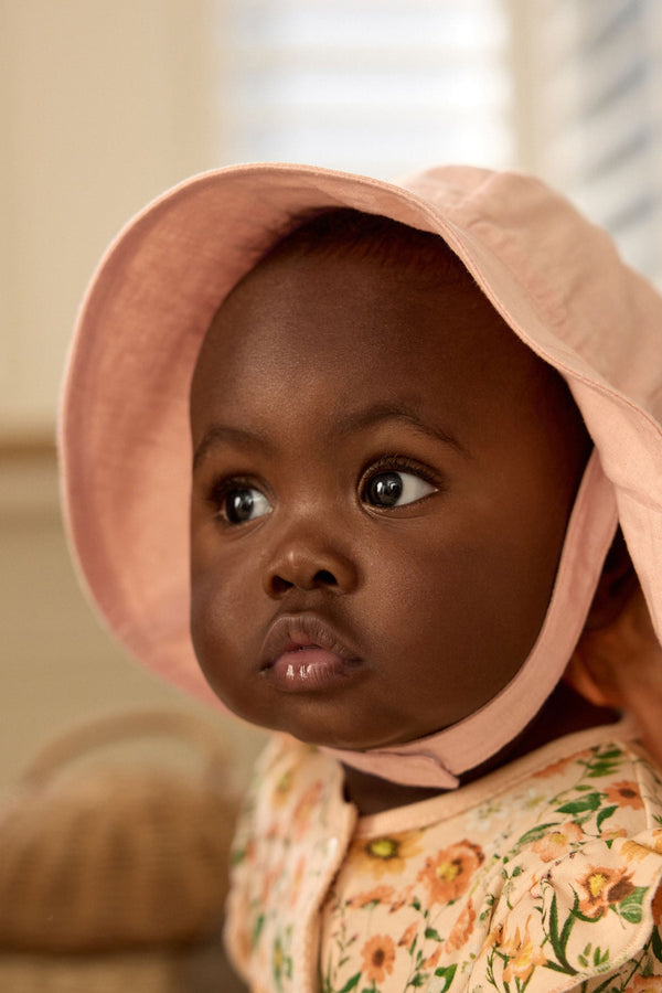 Apricot Pink Wide Brim Baby Sun Hat (0mths-2yrs)