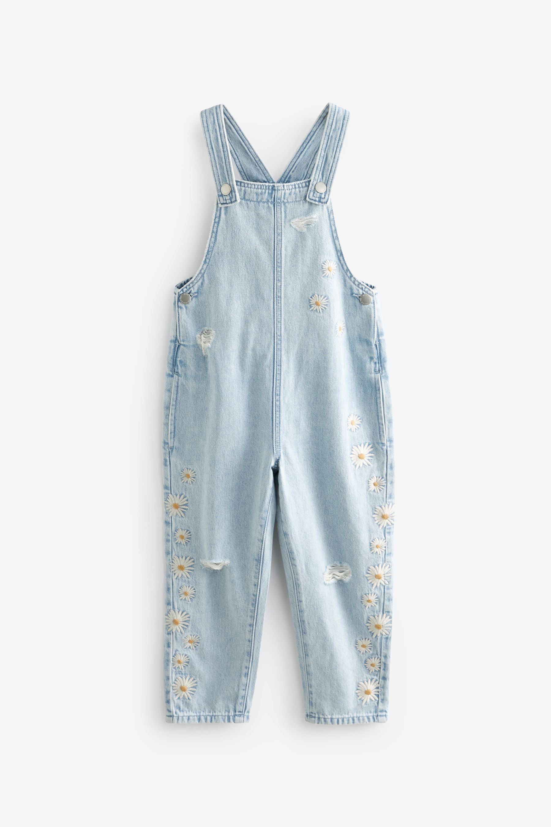 Light Blue Denim Daisy Embroidered Dungarees (3-16yrs)