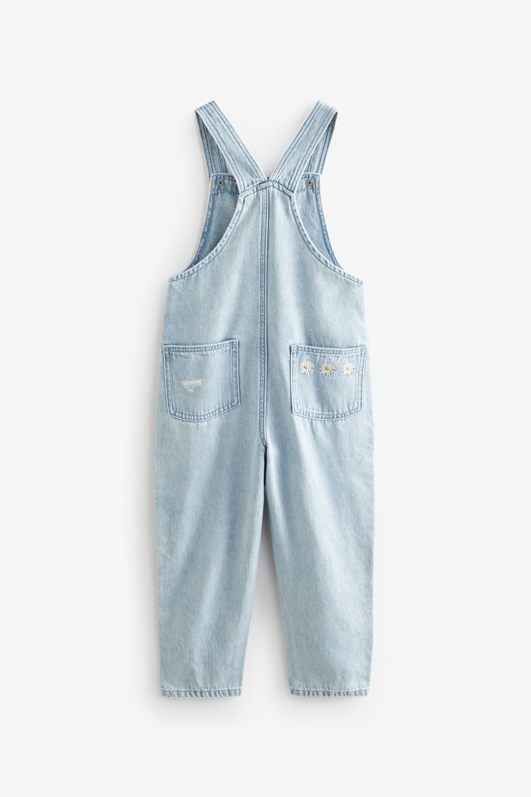 Light Blue Denim Daisy Embroidered Dungarees (3-16yrs)