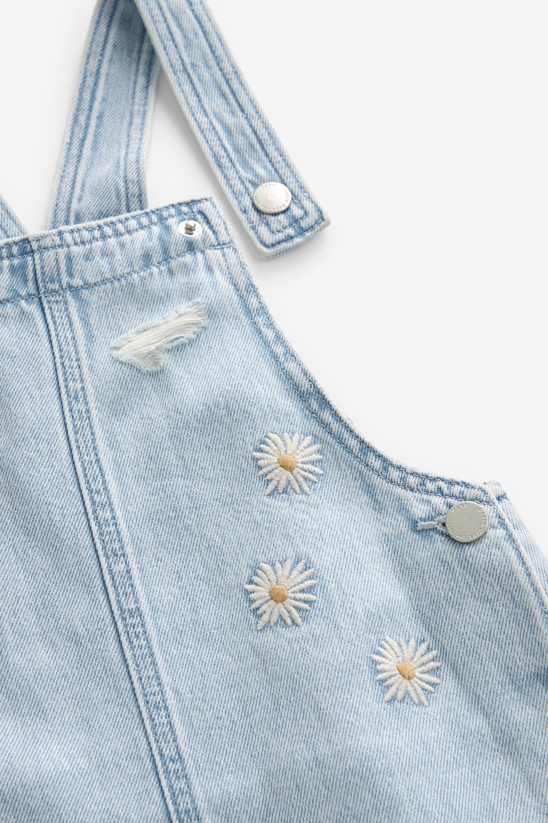 Light Blue Denim Daisy Embroidered Dungarees (3-16yrs)