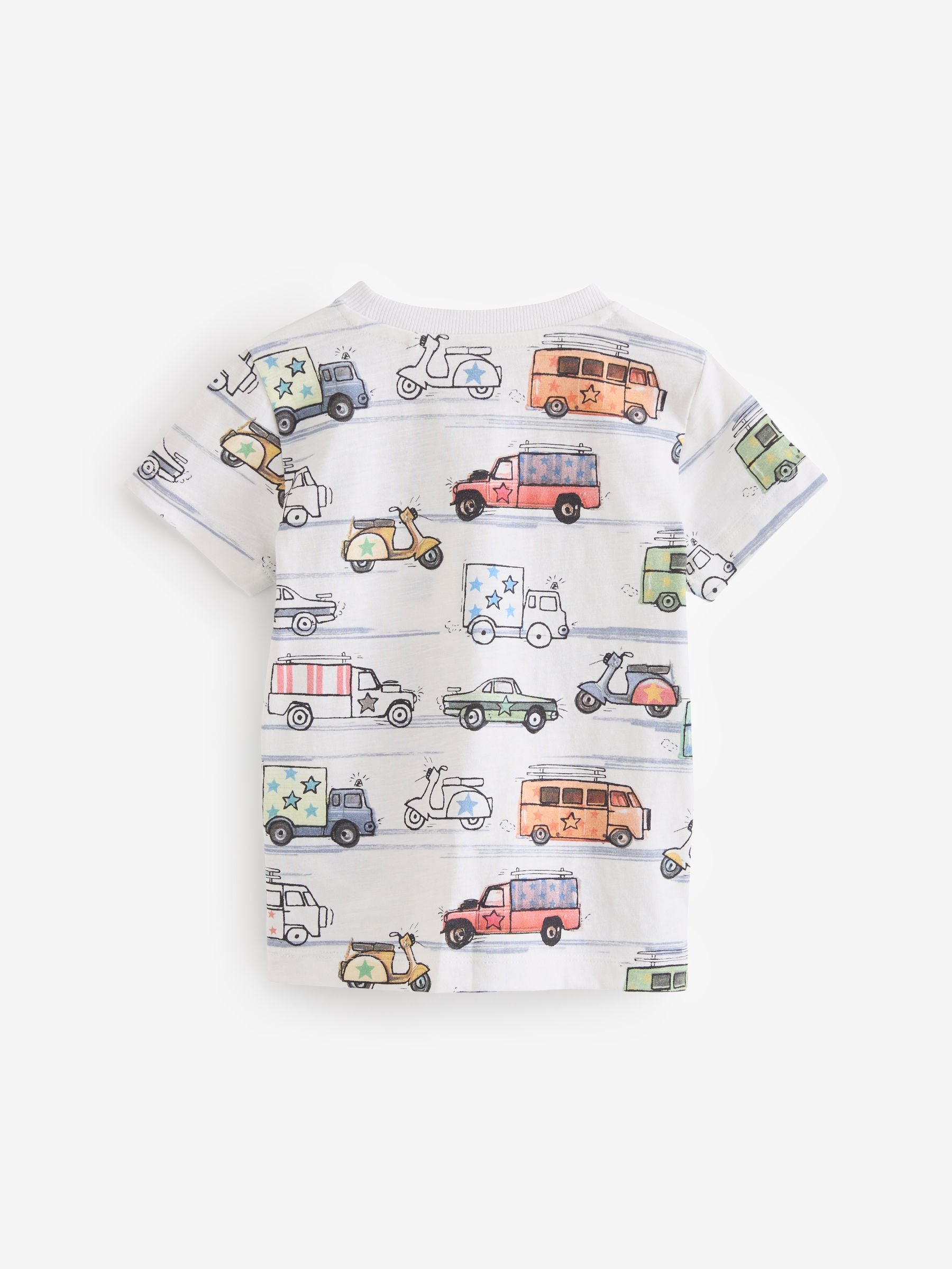 White Transport All-Over Print 100% Cotton Short Sleeve T-Shirt (3mths-7yrs)