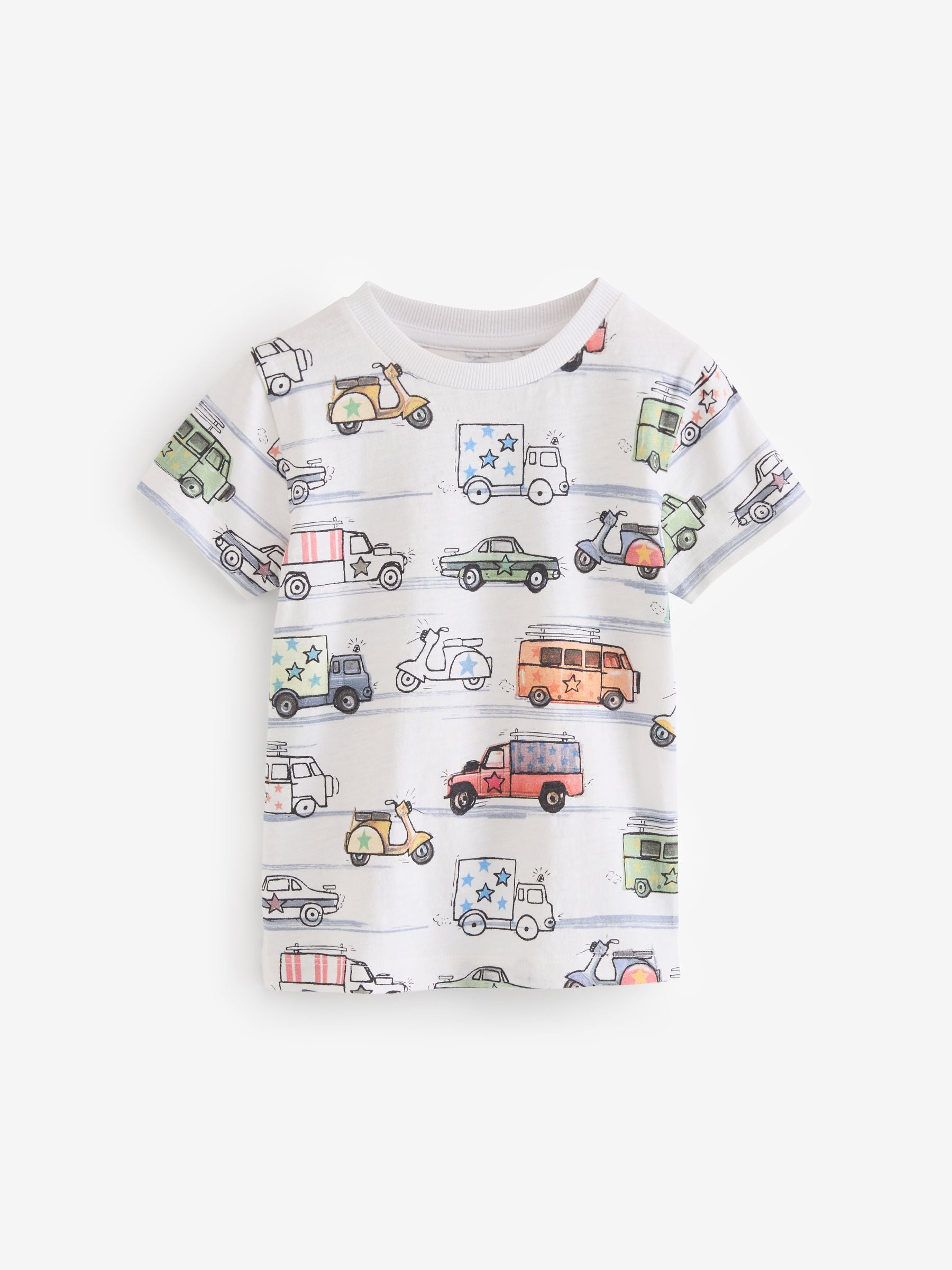 White Transport All-Over Print 100% Cotton Short Sleeve T-Shirt (3mths-7yrs)