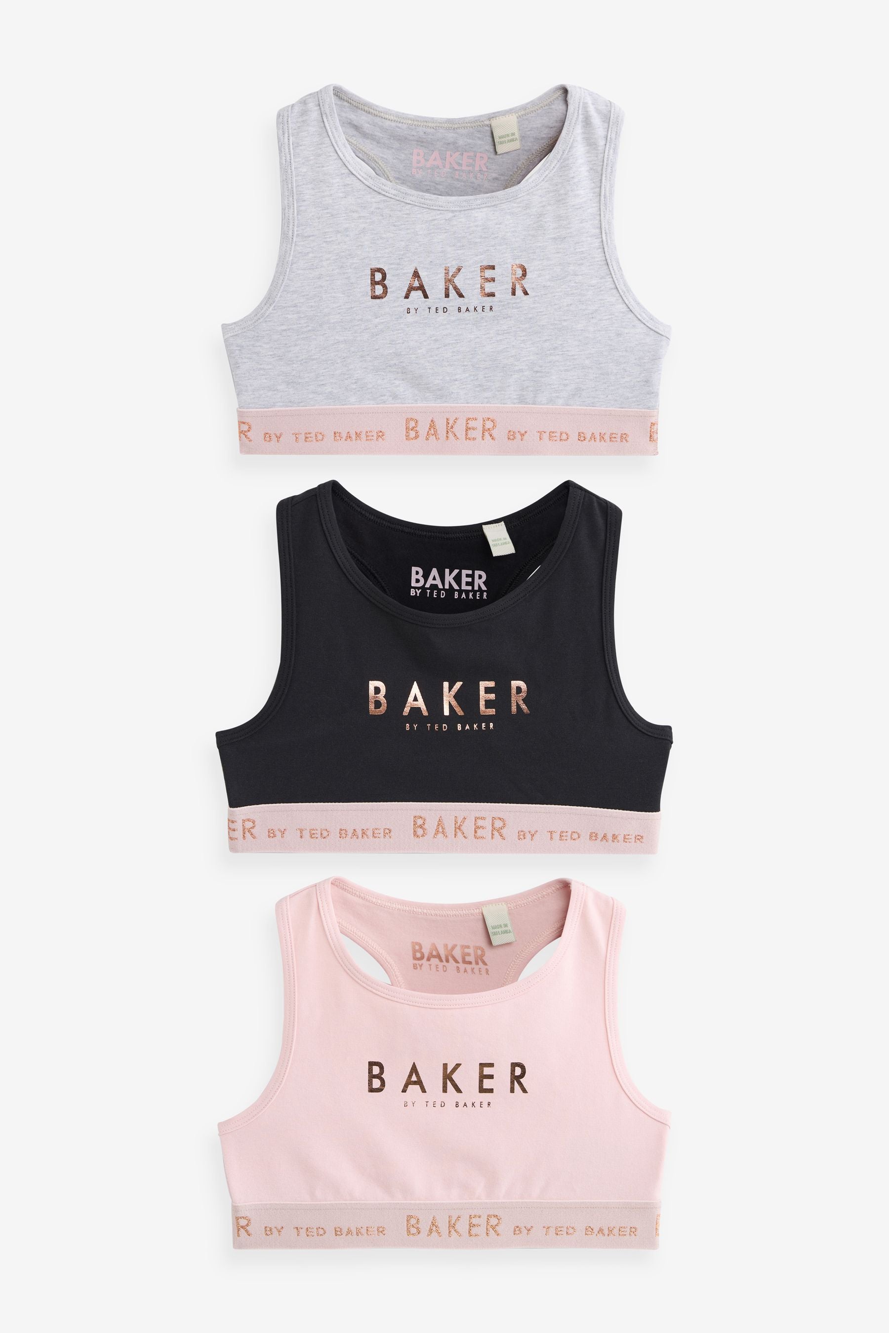 Black/Grey/Pink Baker by Ted Baker Crop Top 3 Pack