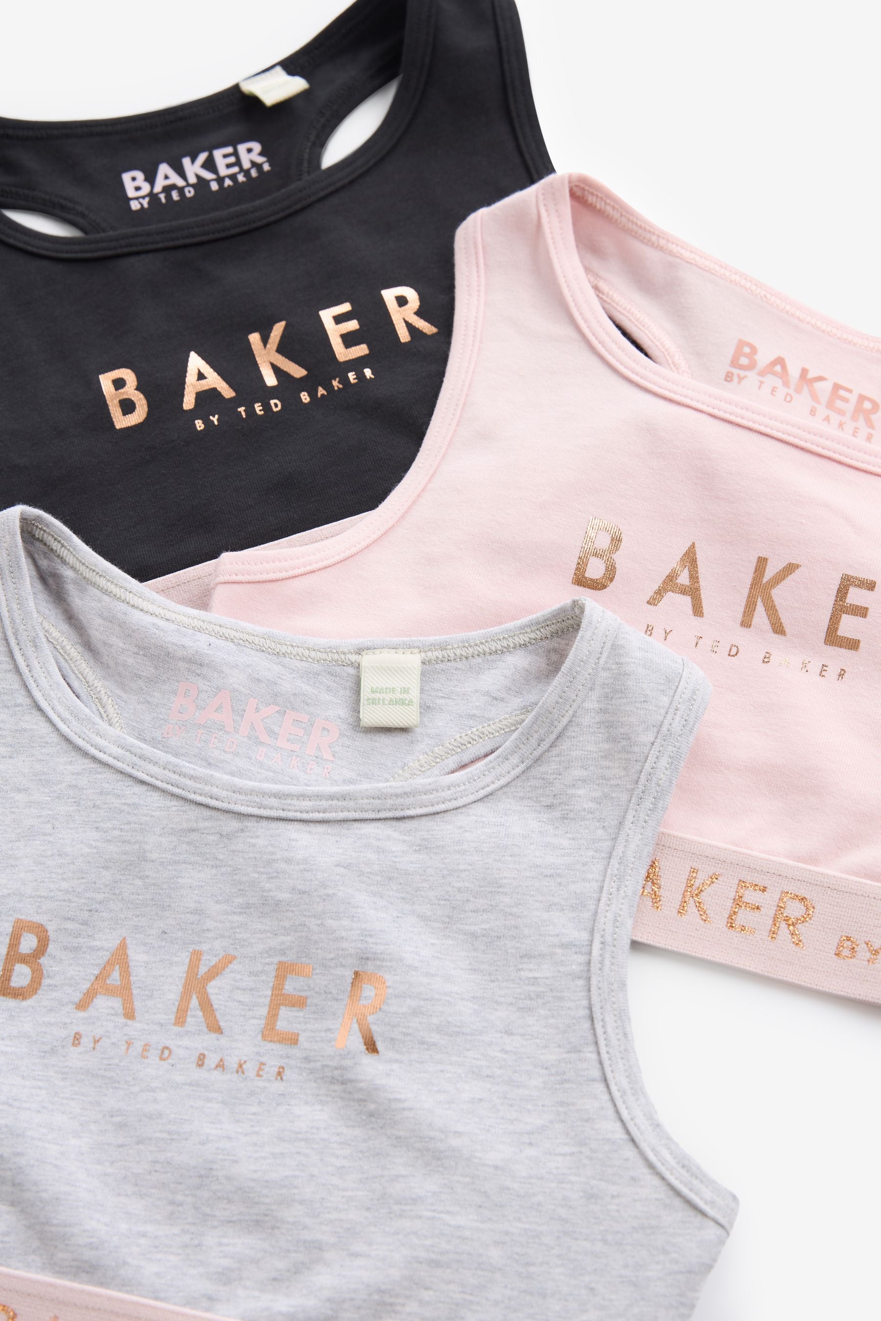 Black/Grey/Pink Baker by Ted Baker Crop Top 3 Pack