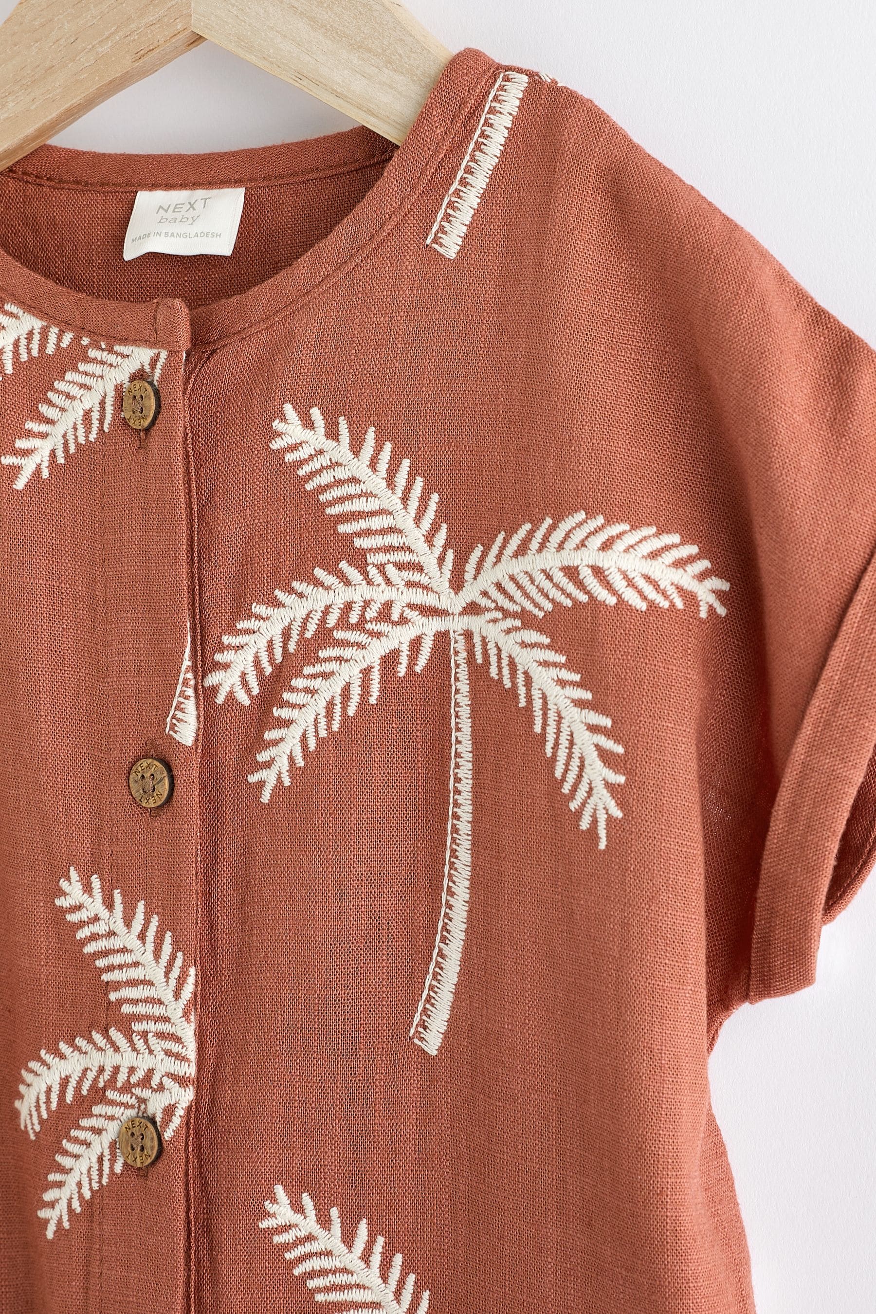 Rust Palm Tree Woven Baby Romper (0mths-2yrs)