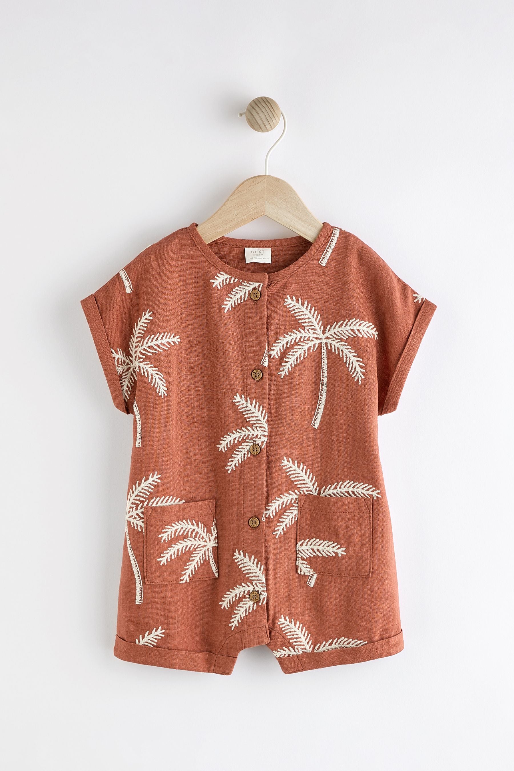 Rust Palm Tree Woven Baby Romper (0mths-2yrs)