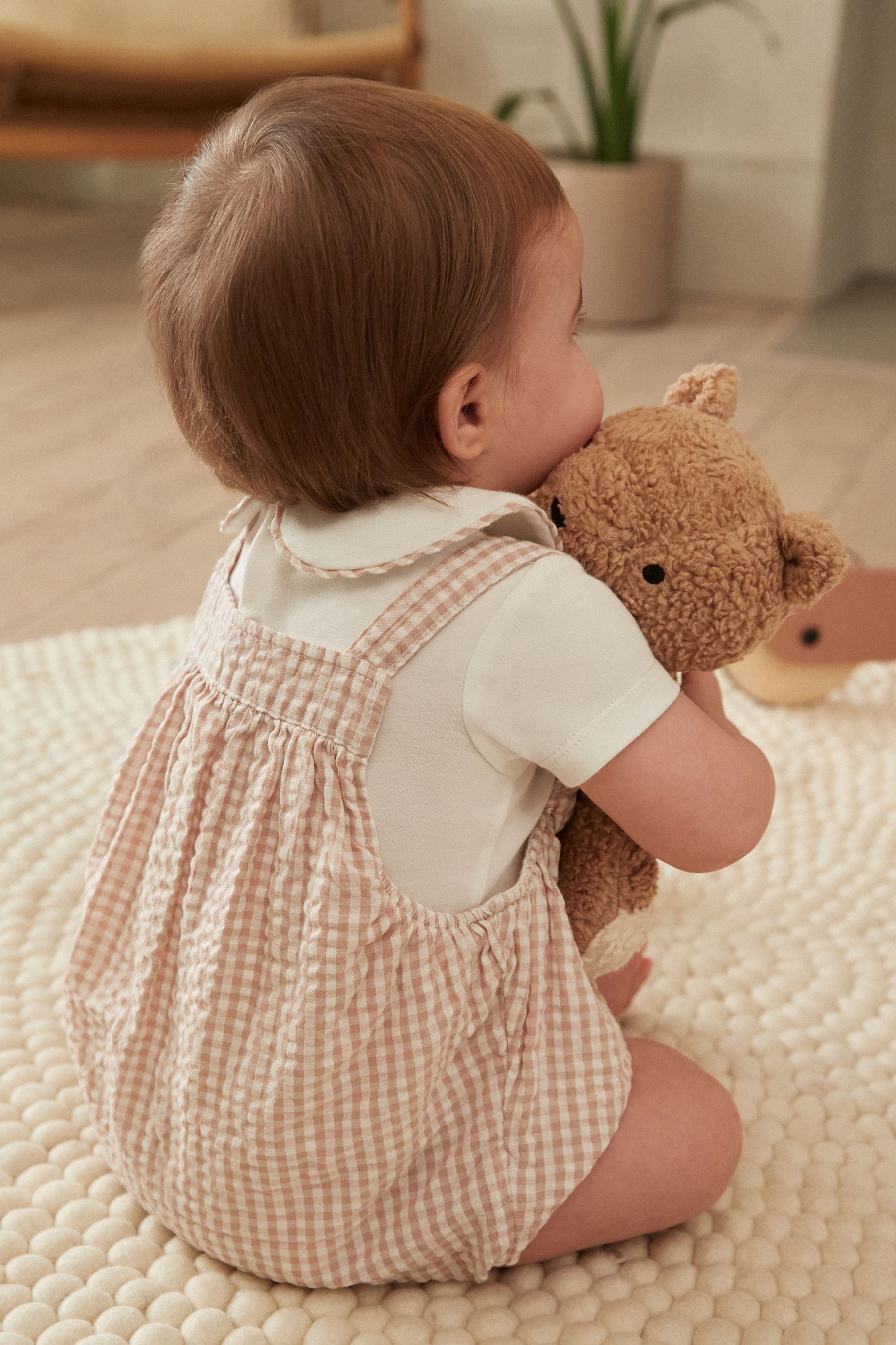 Neutral Gingham Woven Baby Bloomer Dungaree And Bodysuit Set (0mths-2yrs)