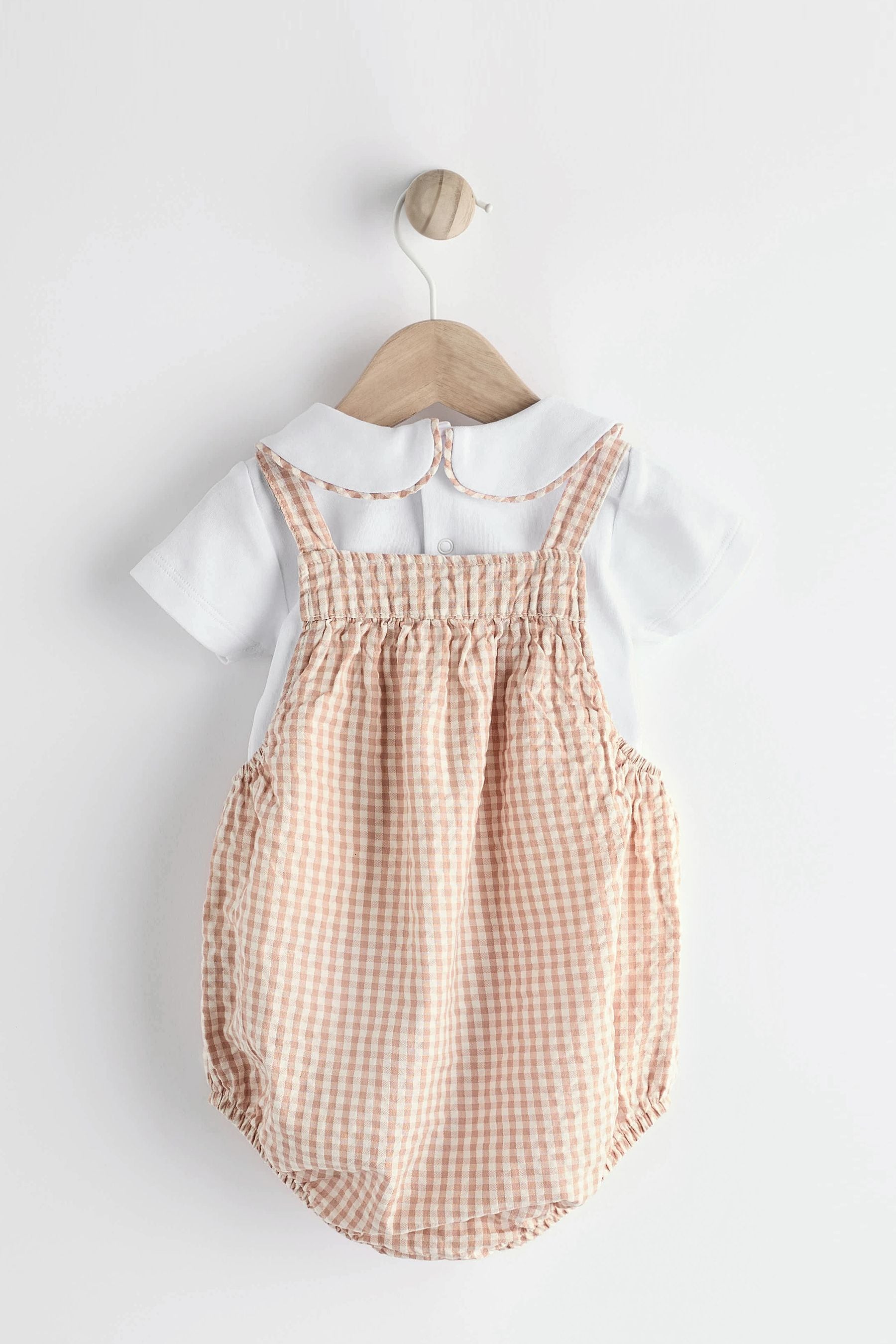 Neutral Gingham Woven Baby Bloomer Dungaree And Bodysuit Set (0mths-2yrs)