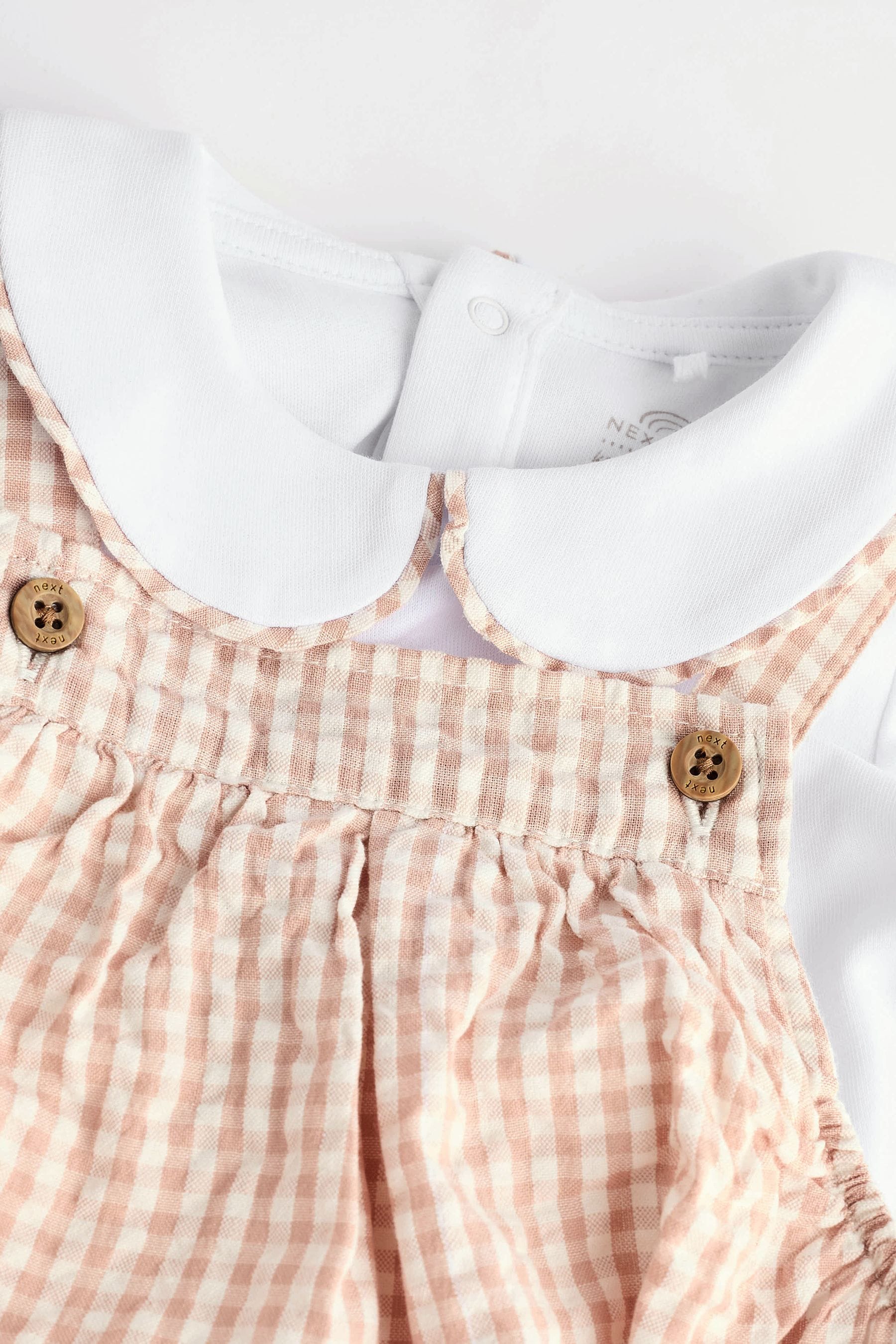 Neutral Gingham Woven Baby Bloomer Dungaree And Bodysuit Set (0mths-2yrs)