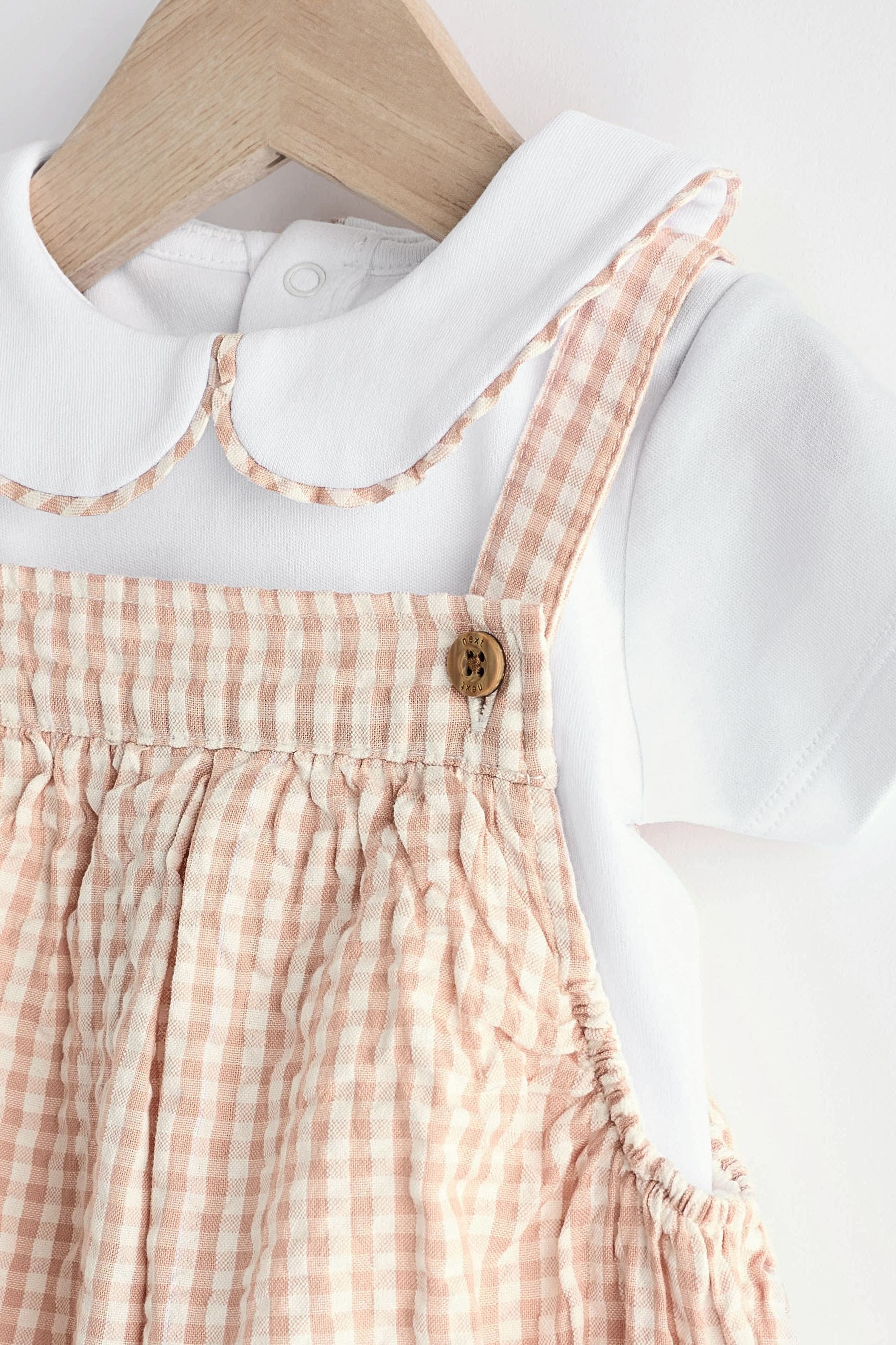 Neutral Gingham Woven Baby Bloomer Dungaree And Bodysuit Set (0mths-2yrs)