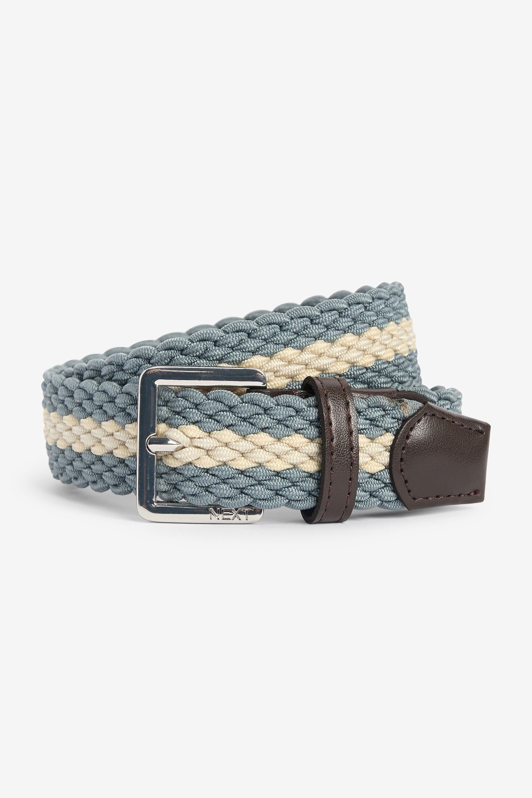 Blue Stripe Woven Plait Belt