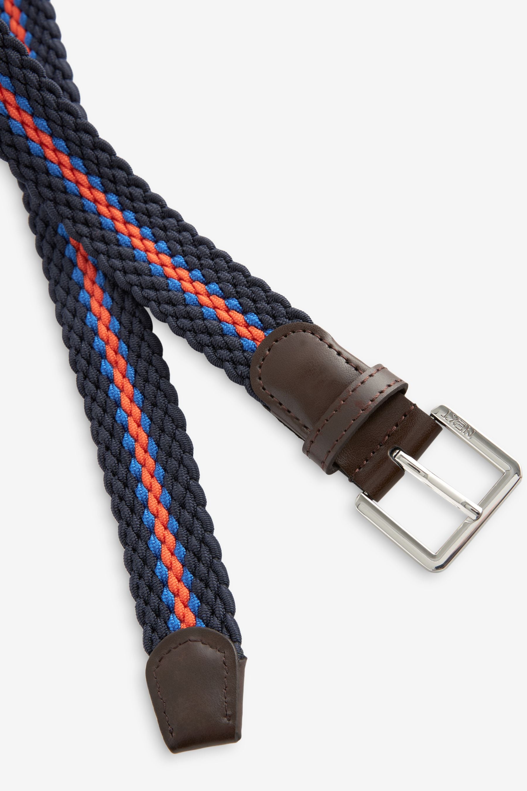 Navy/Orange Woven Plait Belt