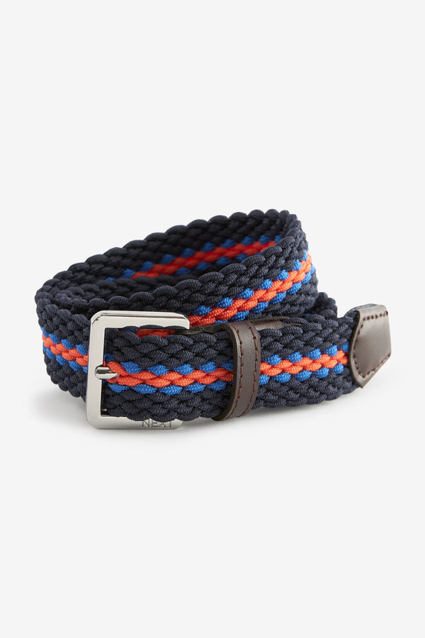 Navy/Orange Woven Plait Belt