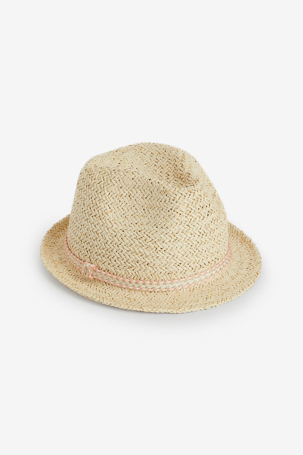 Natural Pink Trim Trilby Hat (3mths-16yrs)