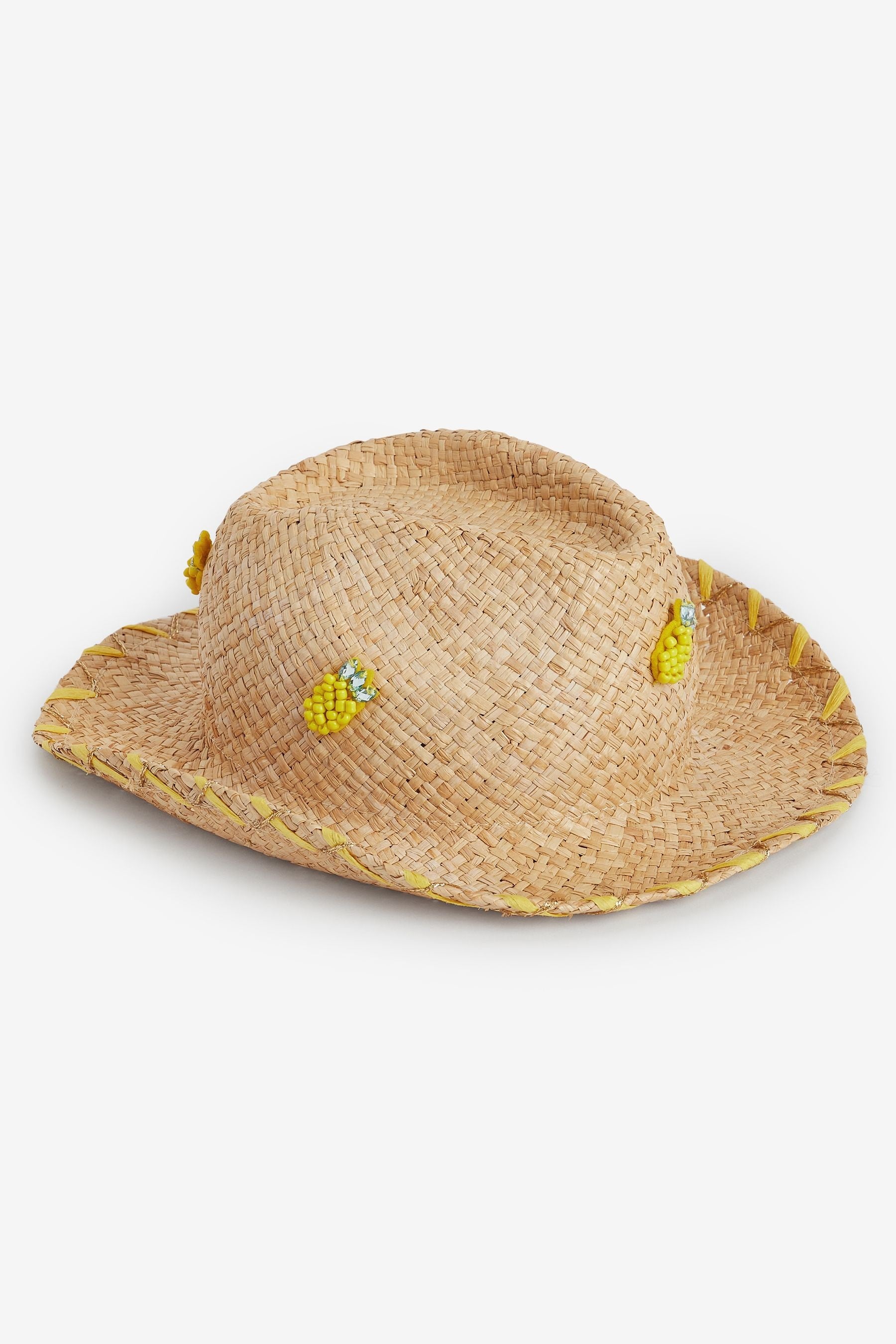 Natural Beaded Pineapple Wide Brim Hat (3-16yrs)