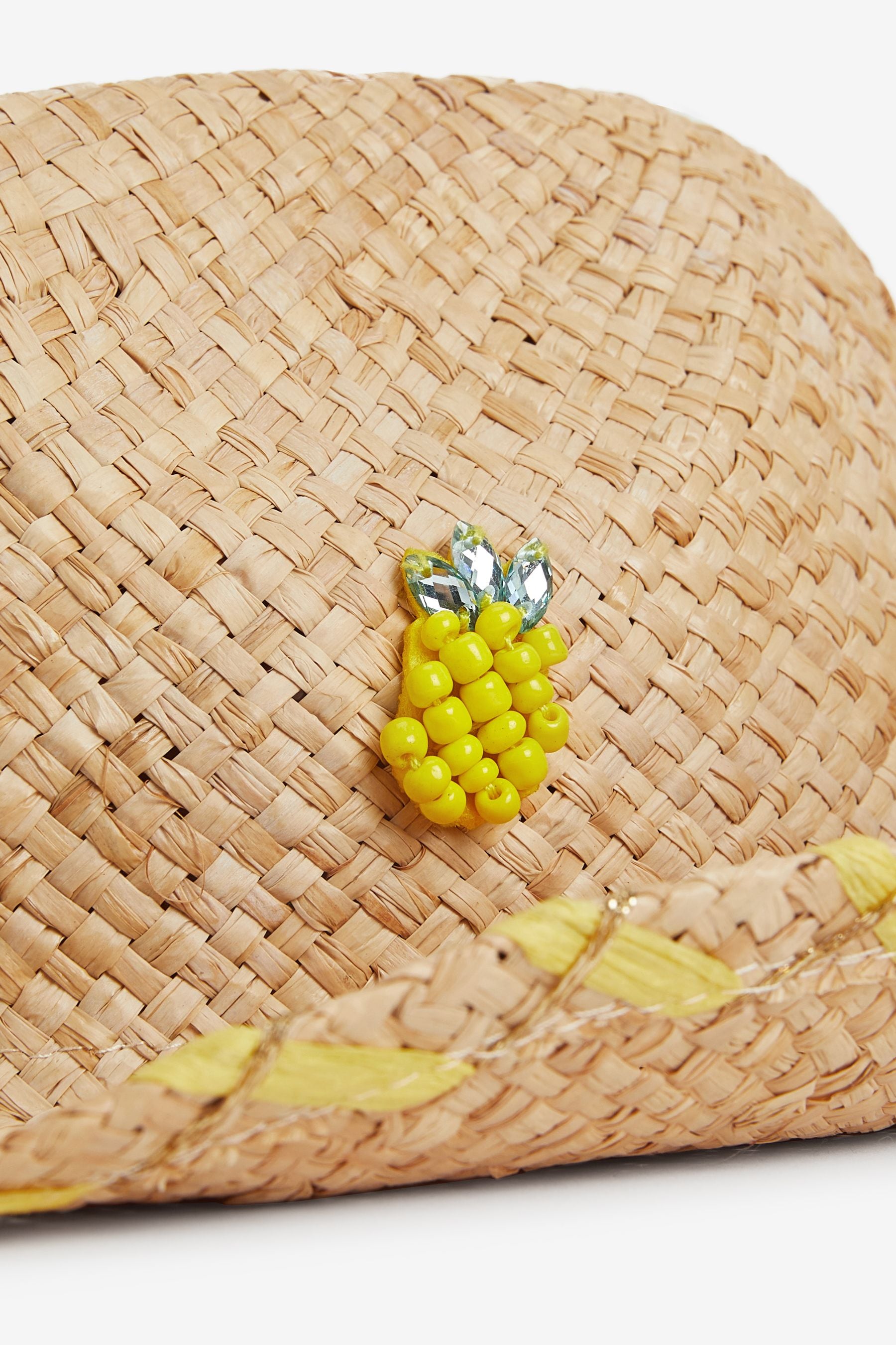 Natural Beaded Pineapple Wide Brim Hat (3-16yrs)