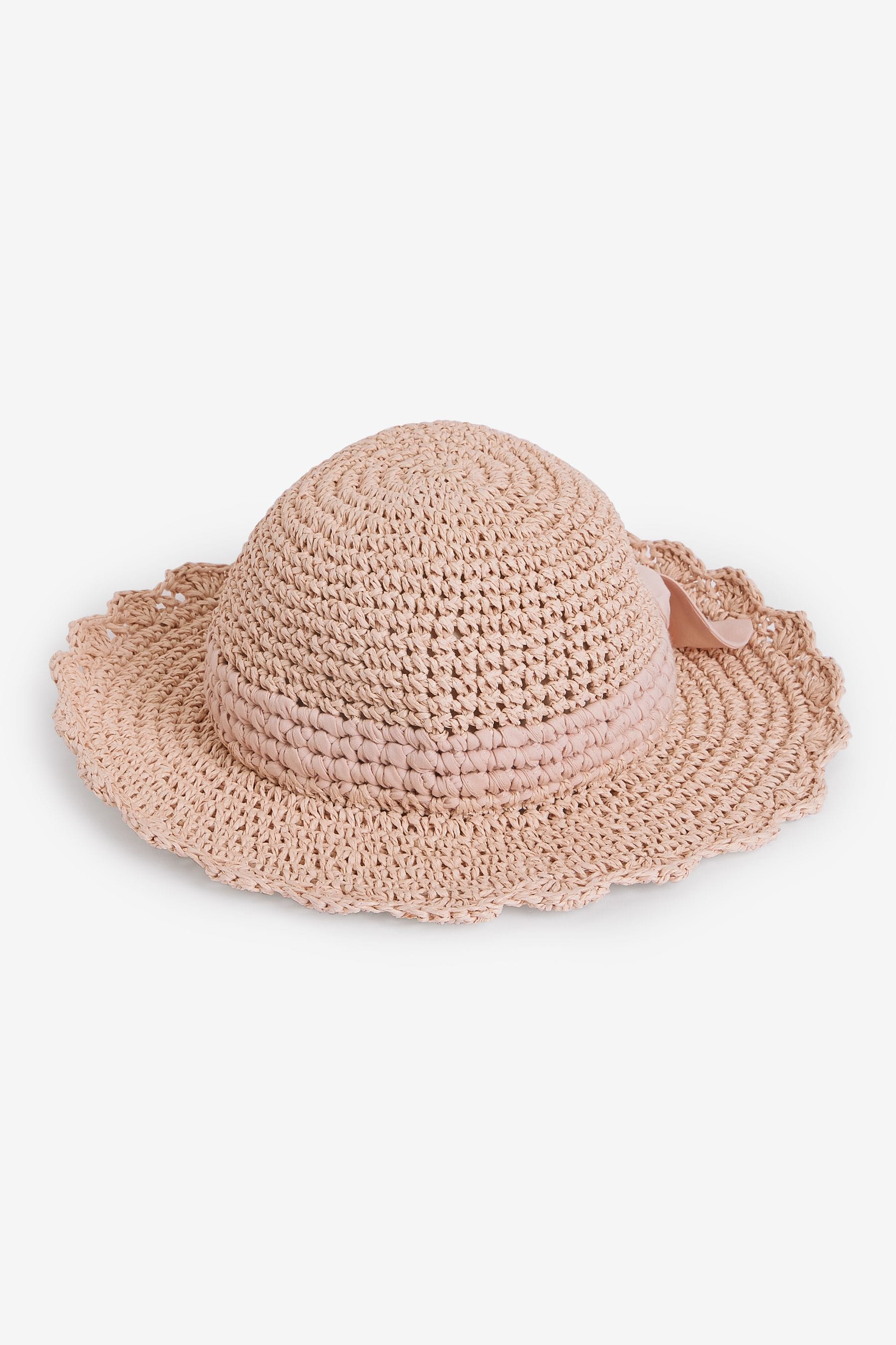 Natural/ Pink Scalloped Edge Hat (1-10yrs)