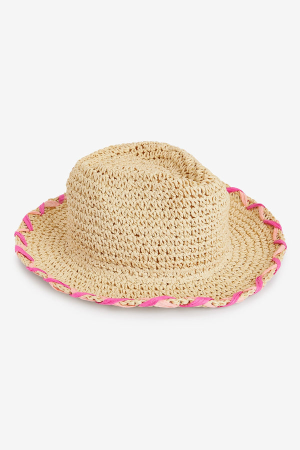 Natural Pink Trim Wide Brim Hat (3-16yrs)