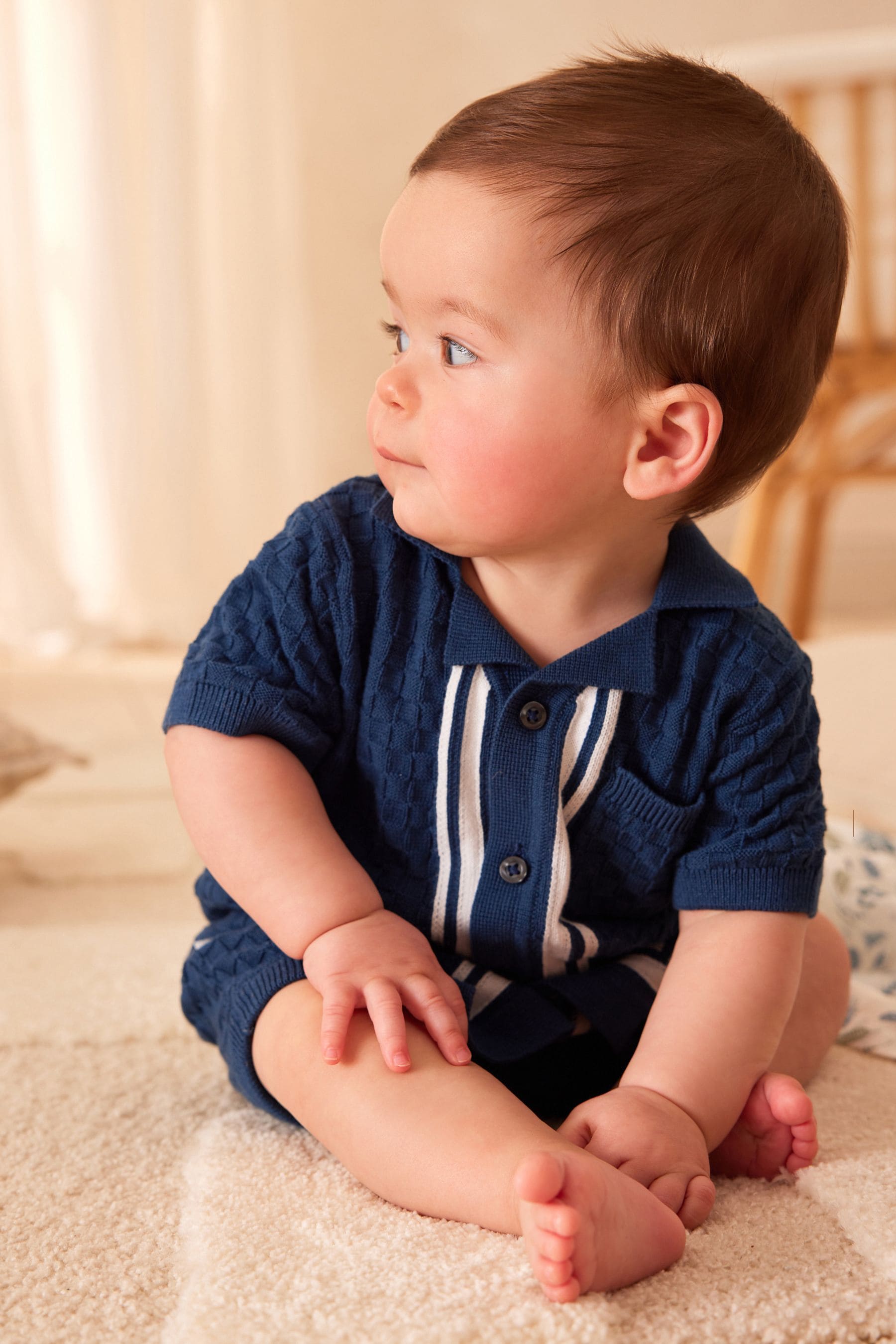 Navy Knitted Top and Short Baby Set (0mths-2yrs)