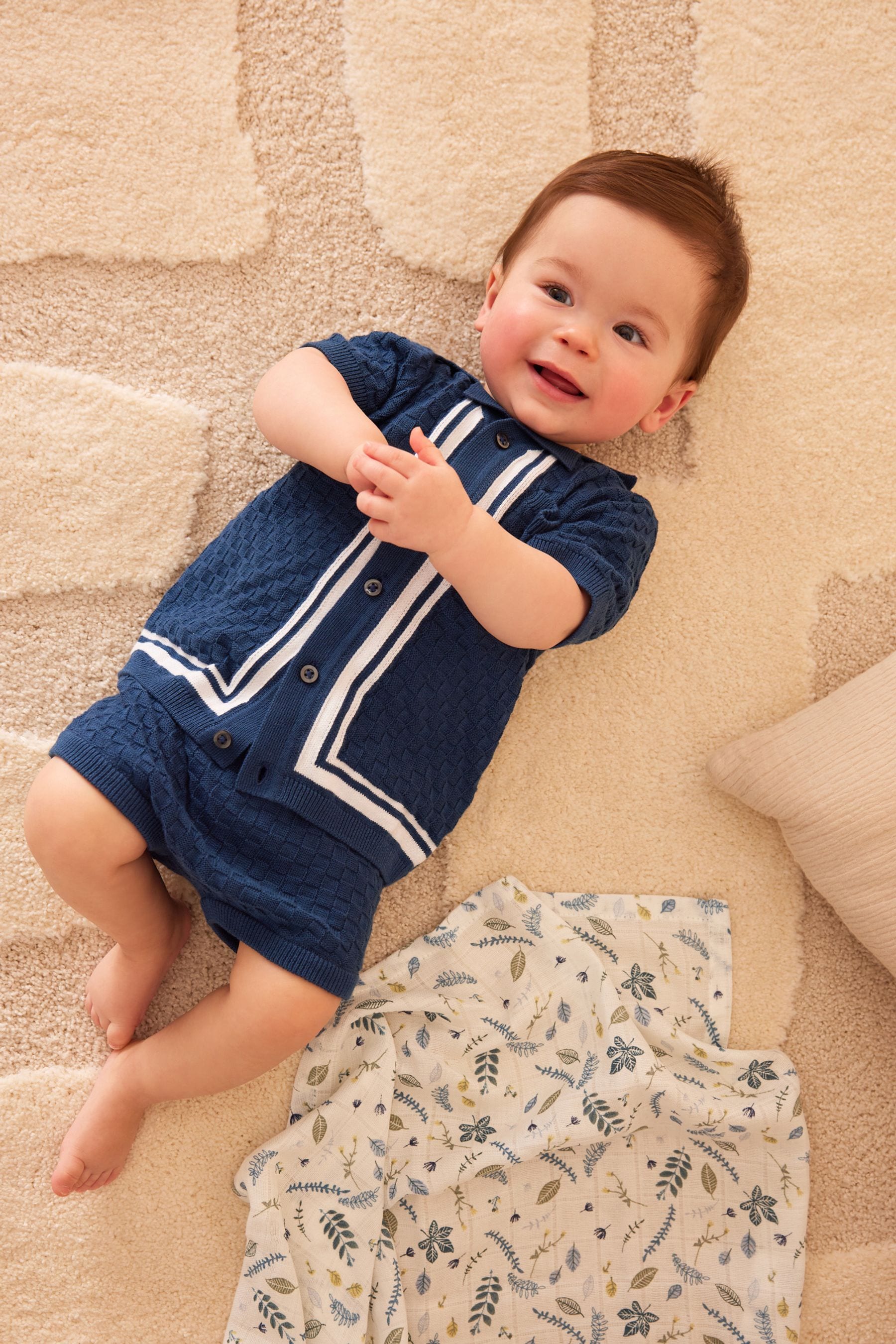 Navy Knitted Top and Short Baby Set (0mths-2yrs)