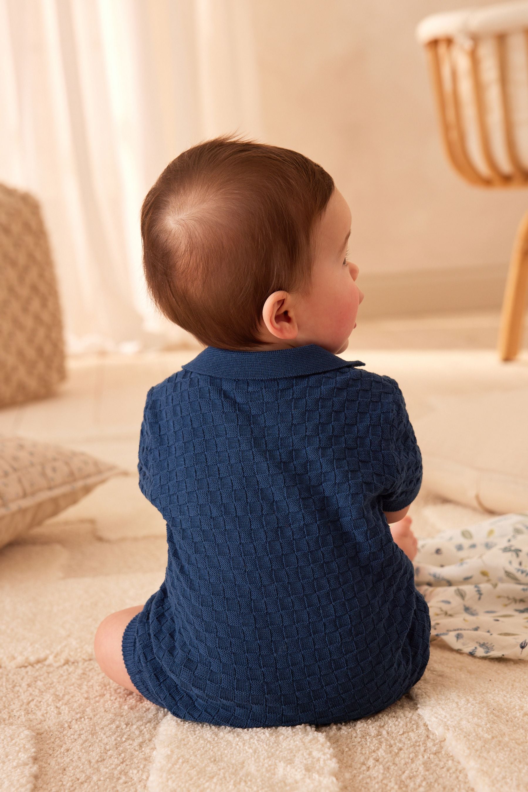 Navy Knitted Top and Short Baby Set (0mths-2yrs)