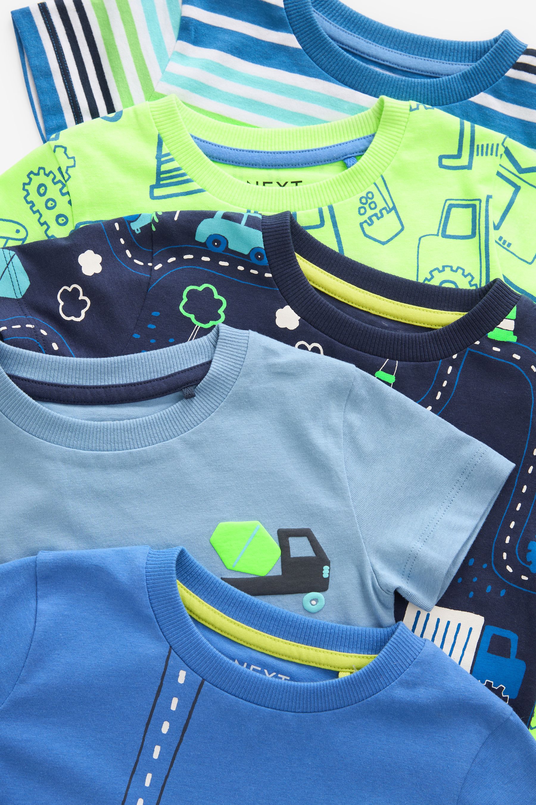 Blue/Green 100% Cotton Short Sleeve T-Shirts 5 Pack (3mths-7yrs)