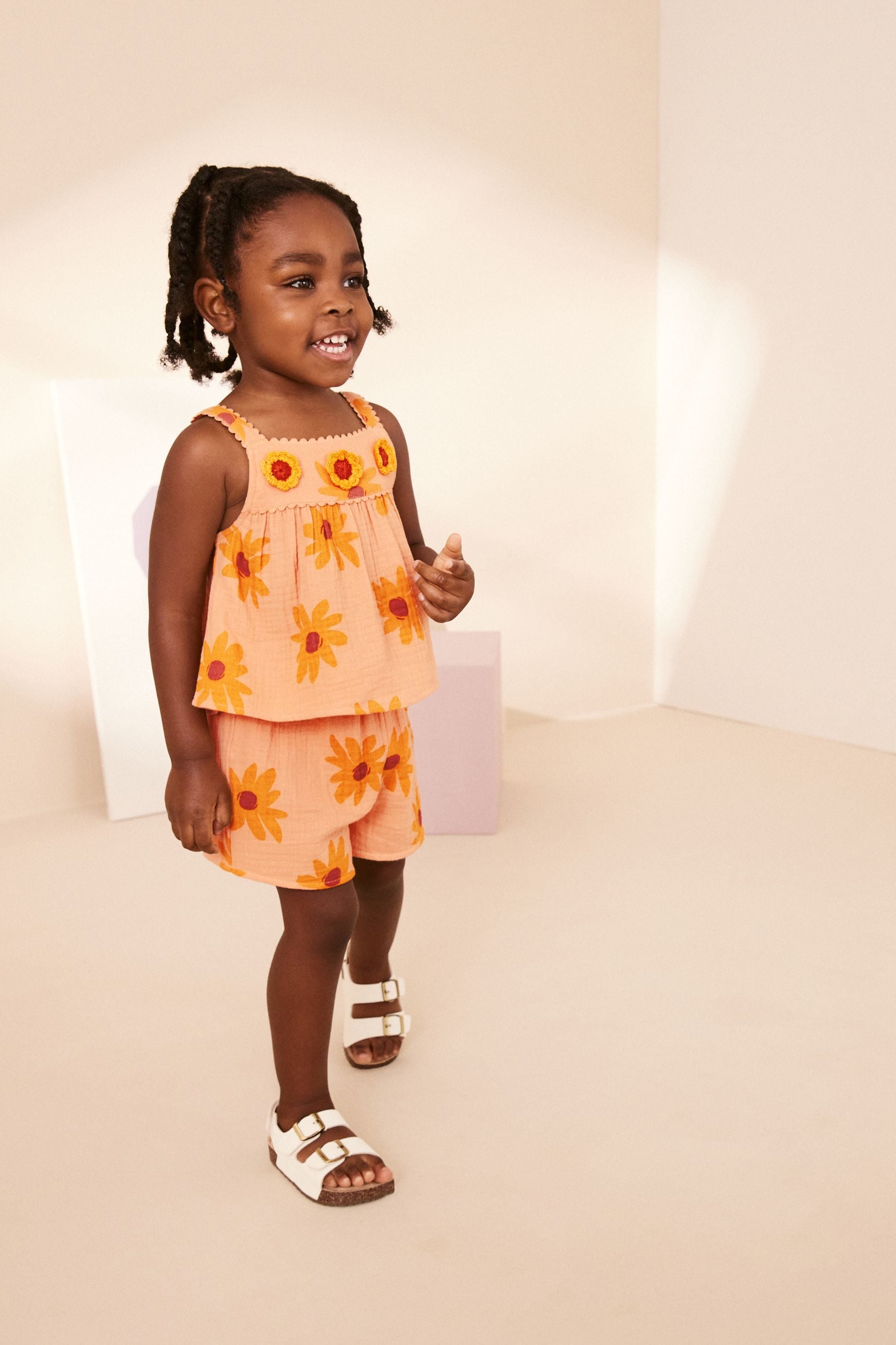 Orange Sunflower Co-Ord 100% Cotton Top and Shorts (3mths-7yrs)