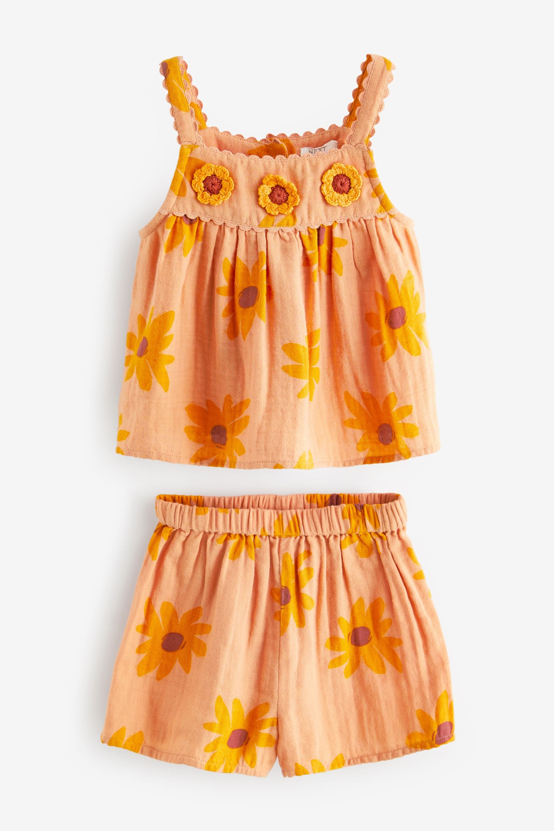 Orange Sunflower Co-Ord 100% Cotton Top and Shorts (3mths-7yrs)