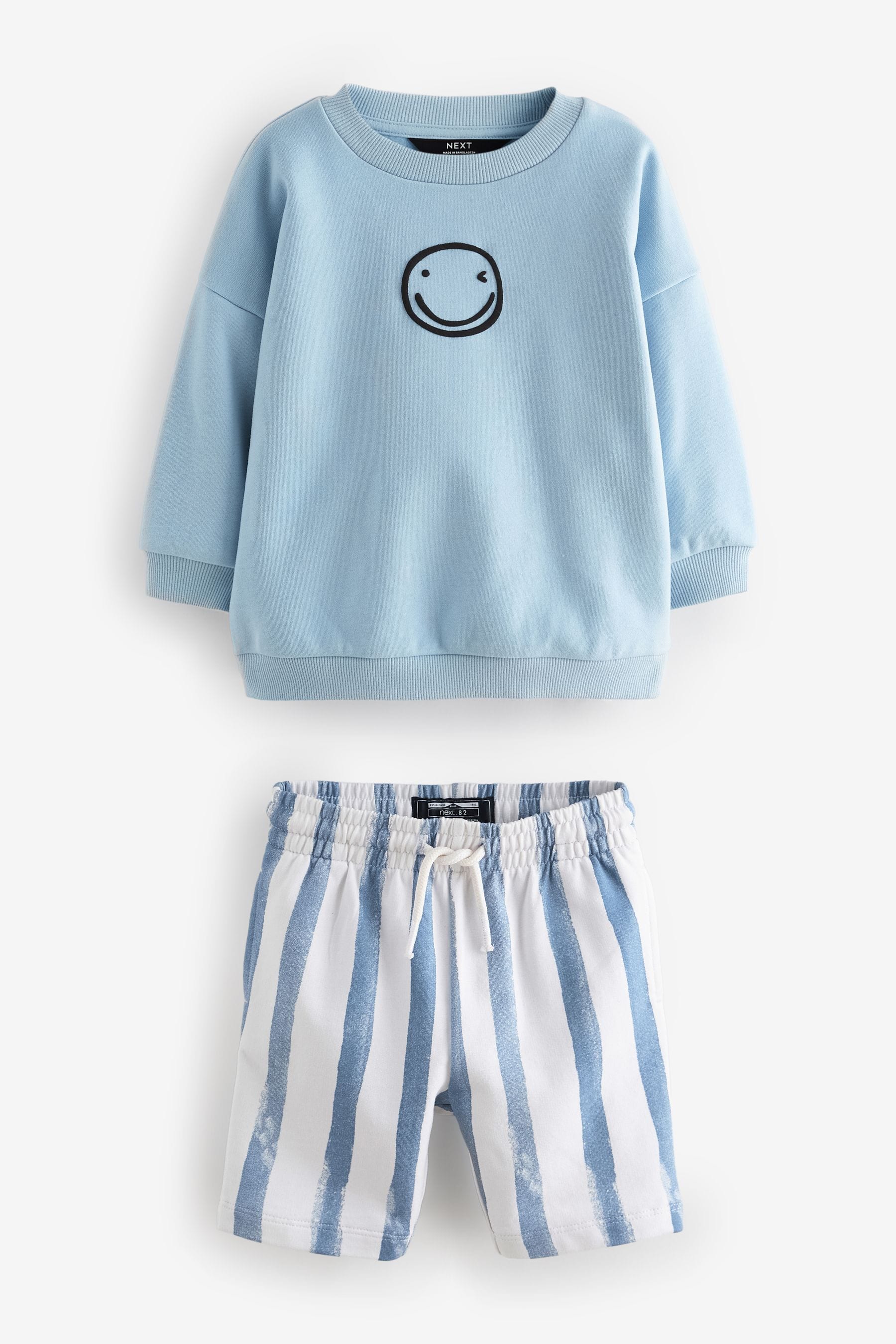 Blue Stripe Crew Neck Sweatshirt and Shorts Set (3mths-7yrs)