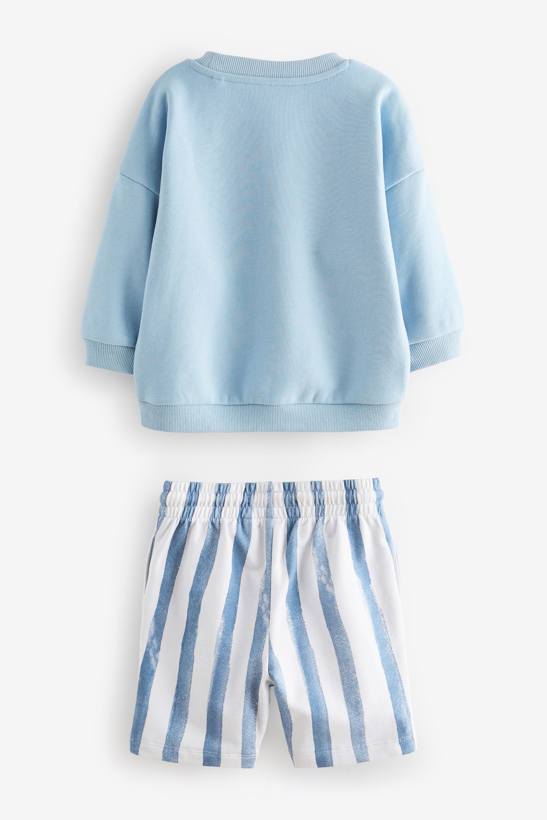 Blue Stripe Crew Neck Sweatshirt and Shorts Set (3mths-7yrs)