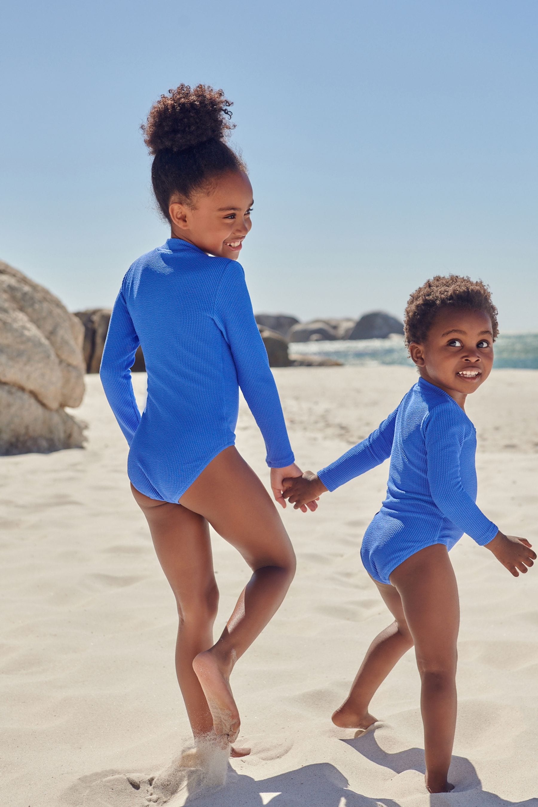 Blue Long Sleeve Textured Swimsuit (3mths-16yrs)